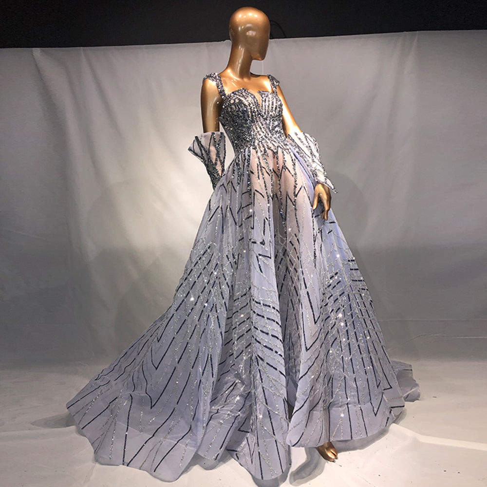 Sharon Said Glitter Blue Crystal Dubai Evening Dresses Luxury Dubai Arabic Long Formal Prom Dress for Women Wedding Party SS557