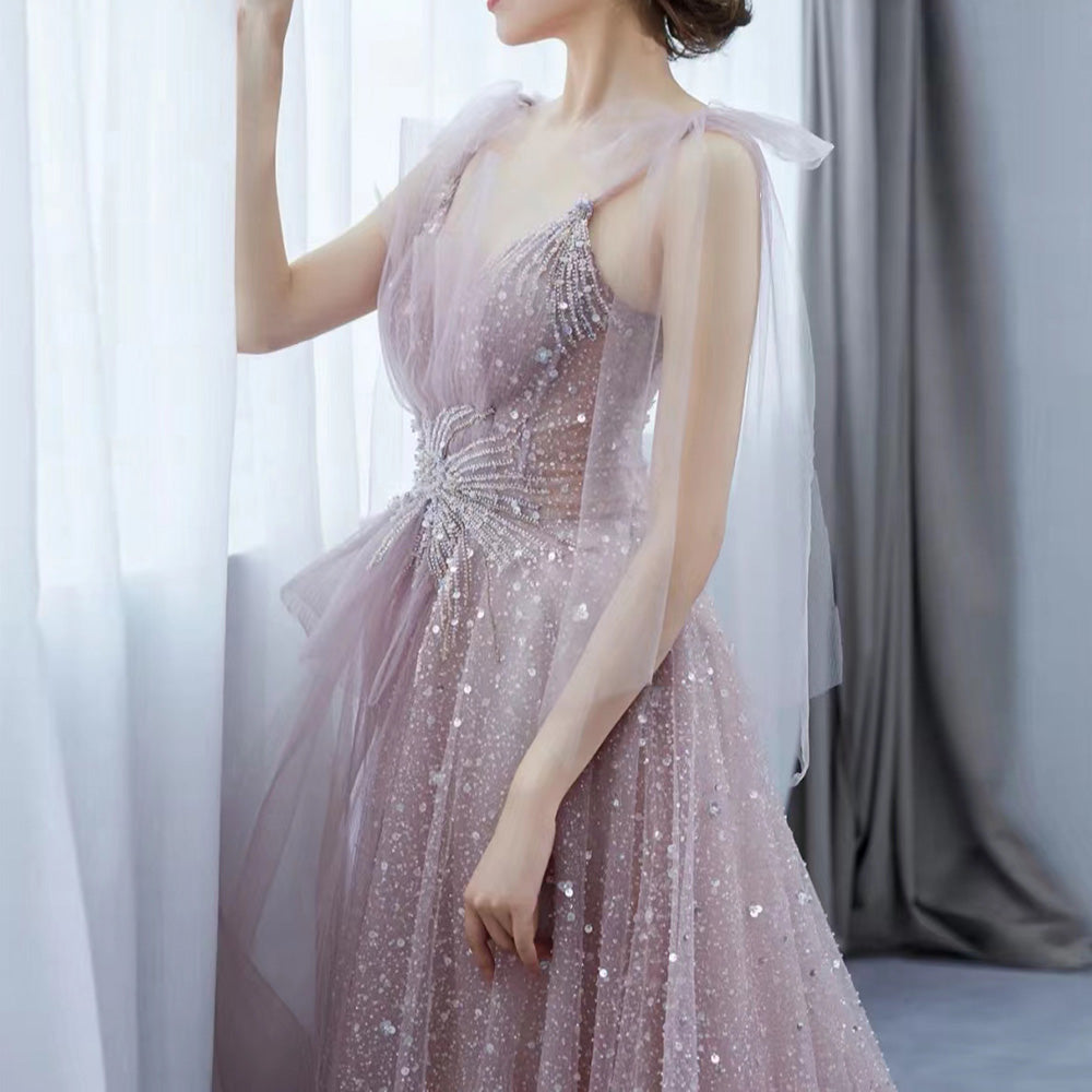 Sharon Said Blush Pink Luxury Dubai Evening Dress Elegant Spaghetti Straps Blue Long Formal Party Dress for Women Wedding SS292