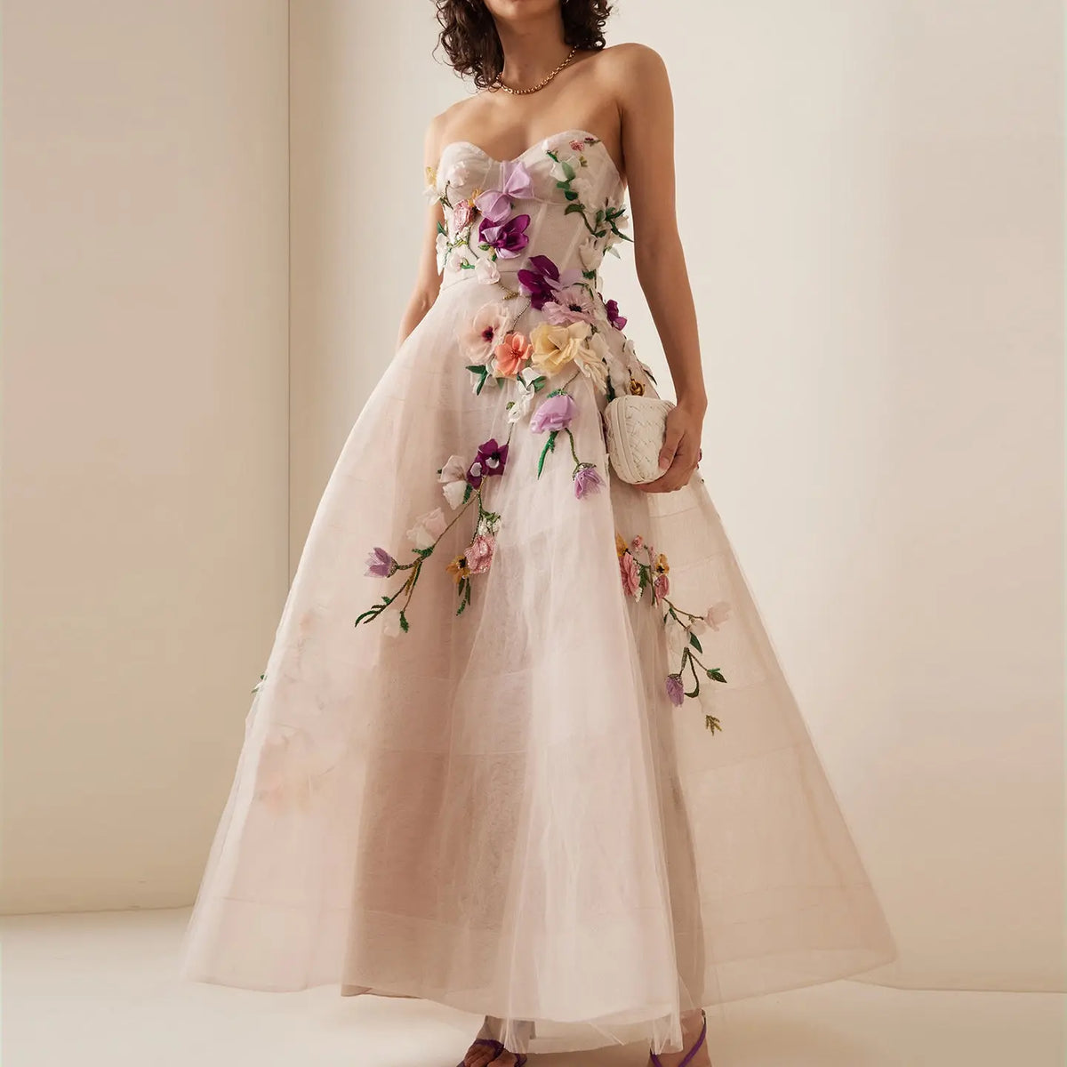 Elegant 3D Flowers Khaki A-line Strapless Evening Dress SS334 - SHARONSAID Elegant 3D Flowers Khaki A-line Strapless Evening Dress SS334 - SHARONSAID
