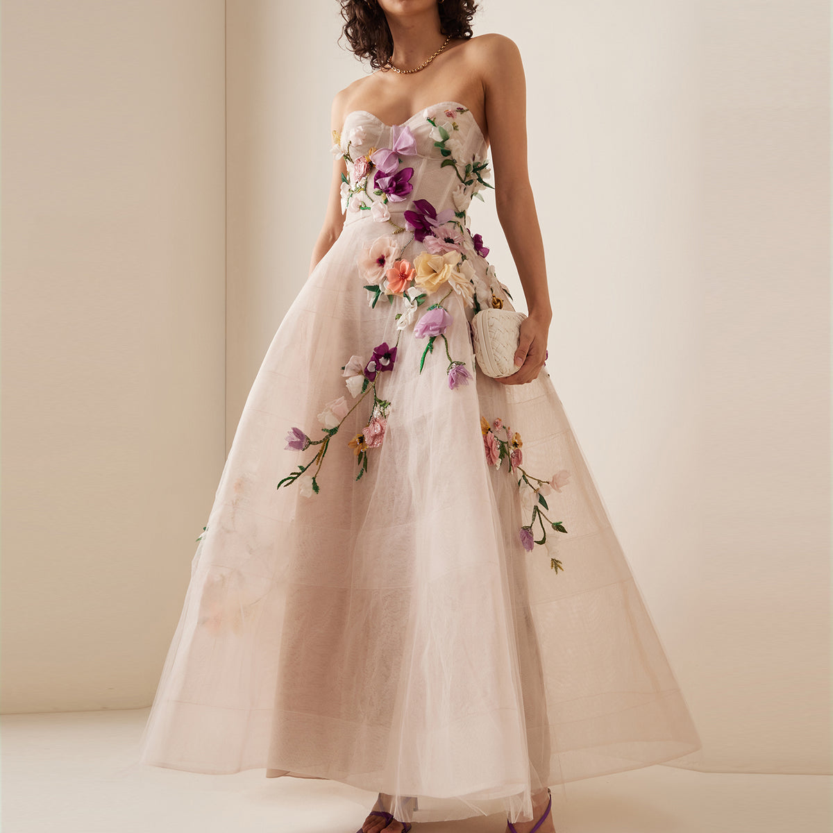 Sharon Said Elegante 3D Blumen Khaki A-Linie Abendkleider für Frauen Hochzeit Party Schatz Midi Arabisch Abendkleider SS334