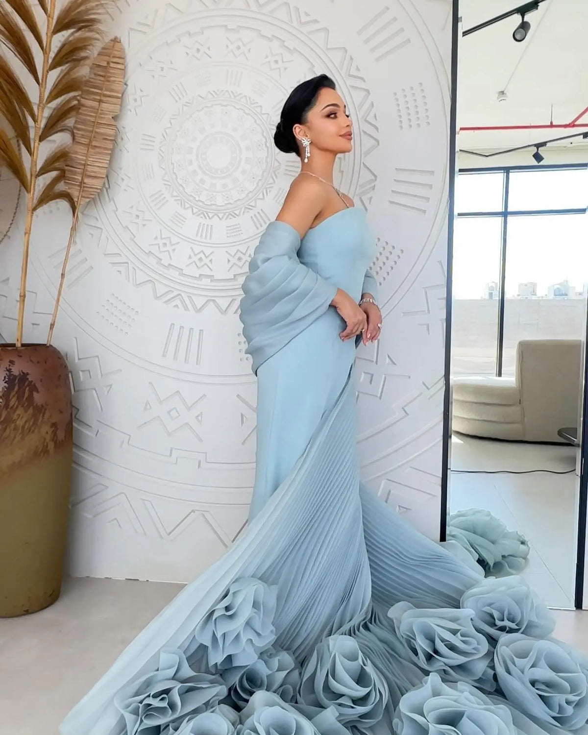 Luxury Strapless Pink Evening Dress with 3D Floral Overskirt SF485 