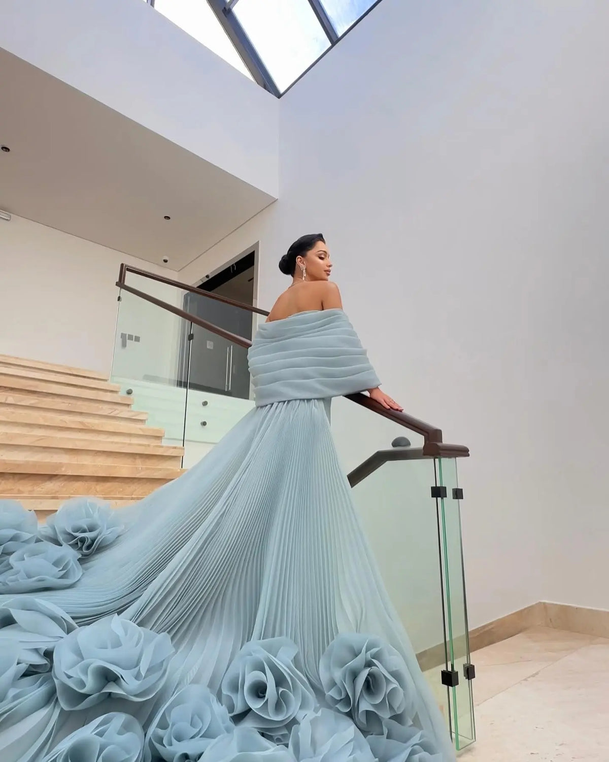 Luxury Strapless Pink Evening Dress with 3D Floral Overskirt SF485 