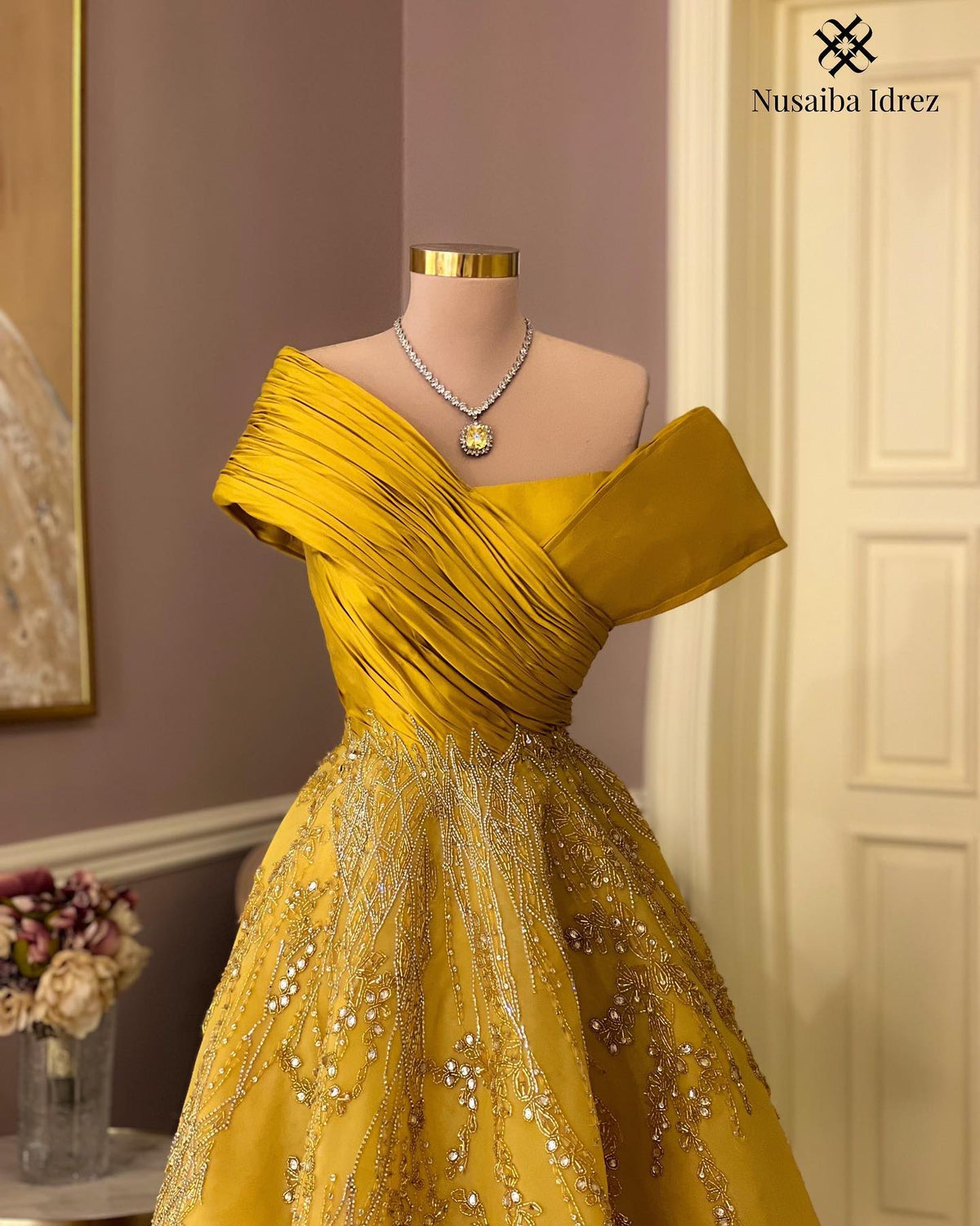 Luxury Burgundy Beaded Off Shoulder Evening Gown SS582 