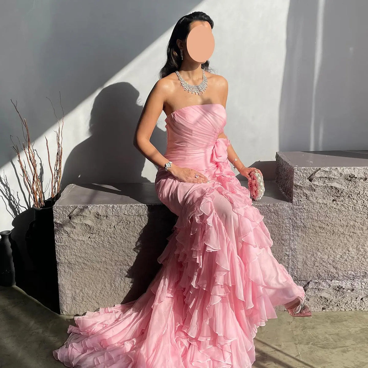 Blush Pink Ruffles Strapless Mermaid Evening Dress SF077 - SHARONSAID Blush Pink Ruffles Strapless Mermaid Evening Dress SF077 - SHARONSAID