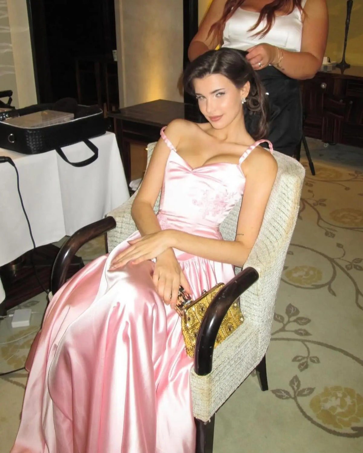 Luxury Pink Spaghetti Strap Mermaid Evening Dress SF450 