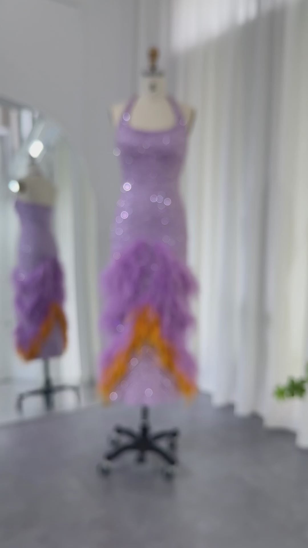 Luxury Feathers Lilac Halter Evening Dress SS473-3