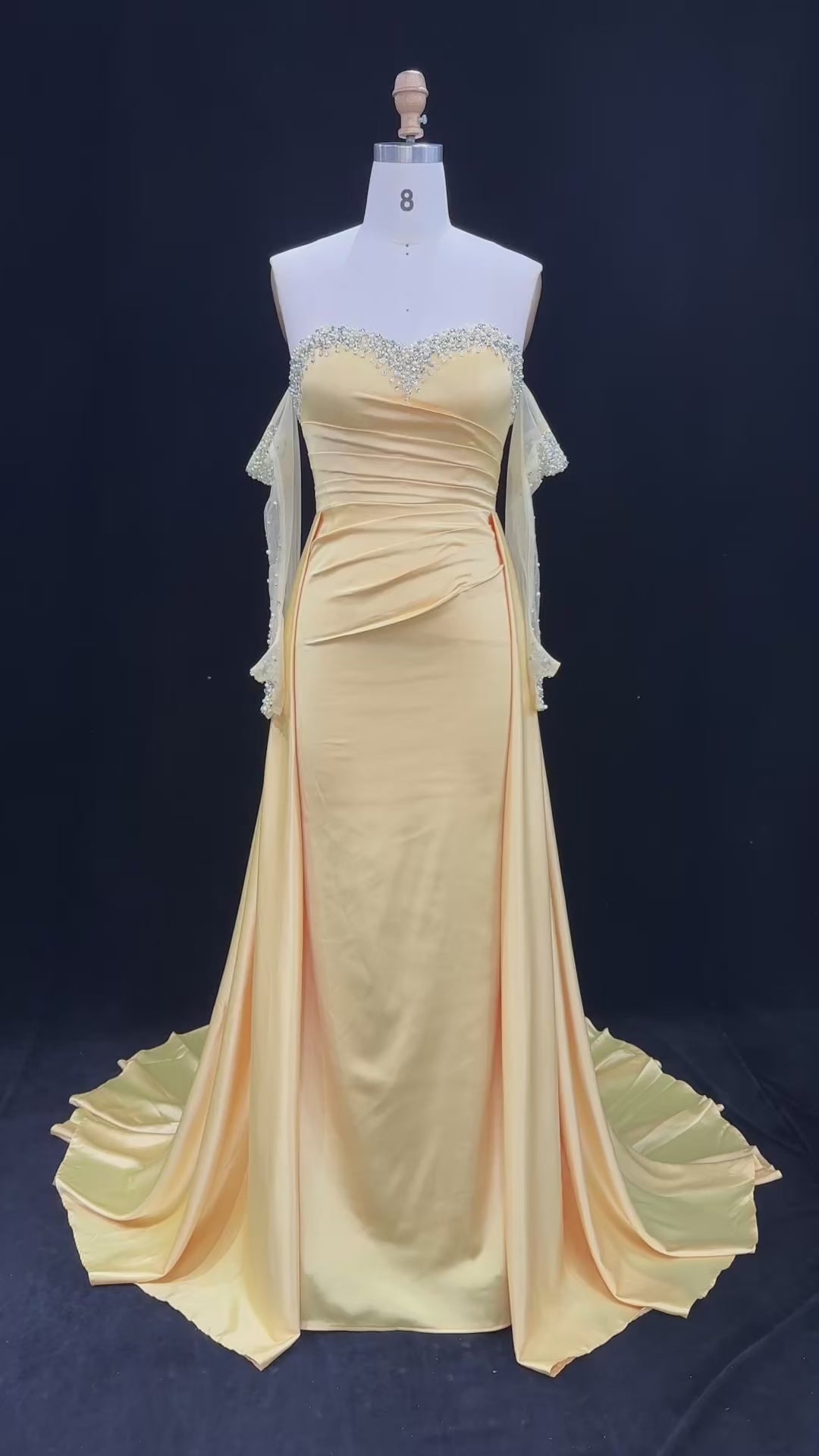 Elegant Sweetheart Yellow Evening Dress with Gloves SS586-12