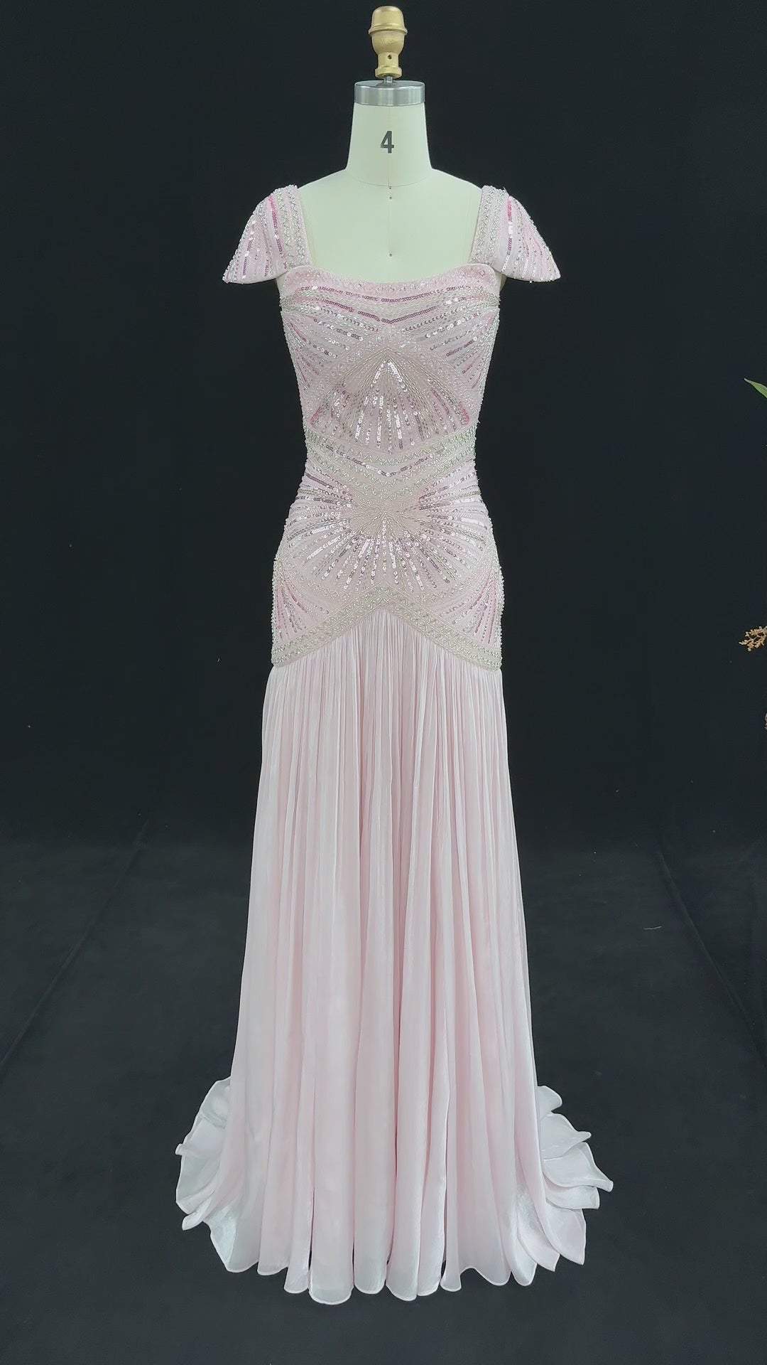 Rust Red Sequin Evening Gown Pleated Dress SS325-14