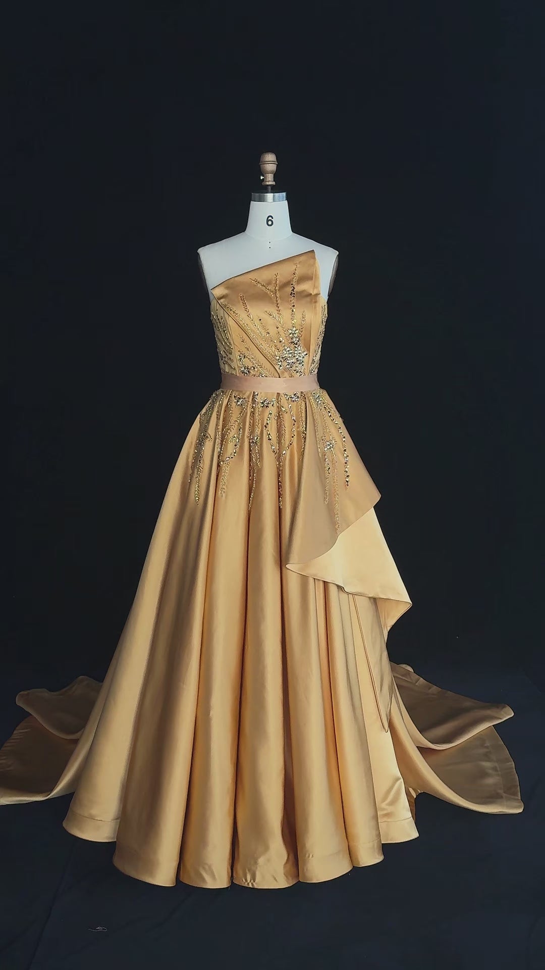Gold Strapless Sequins Satin Evening Gown XD037-12