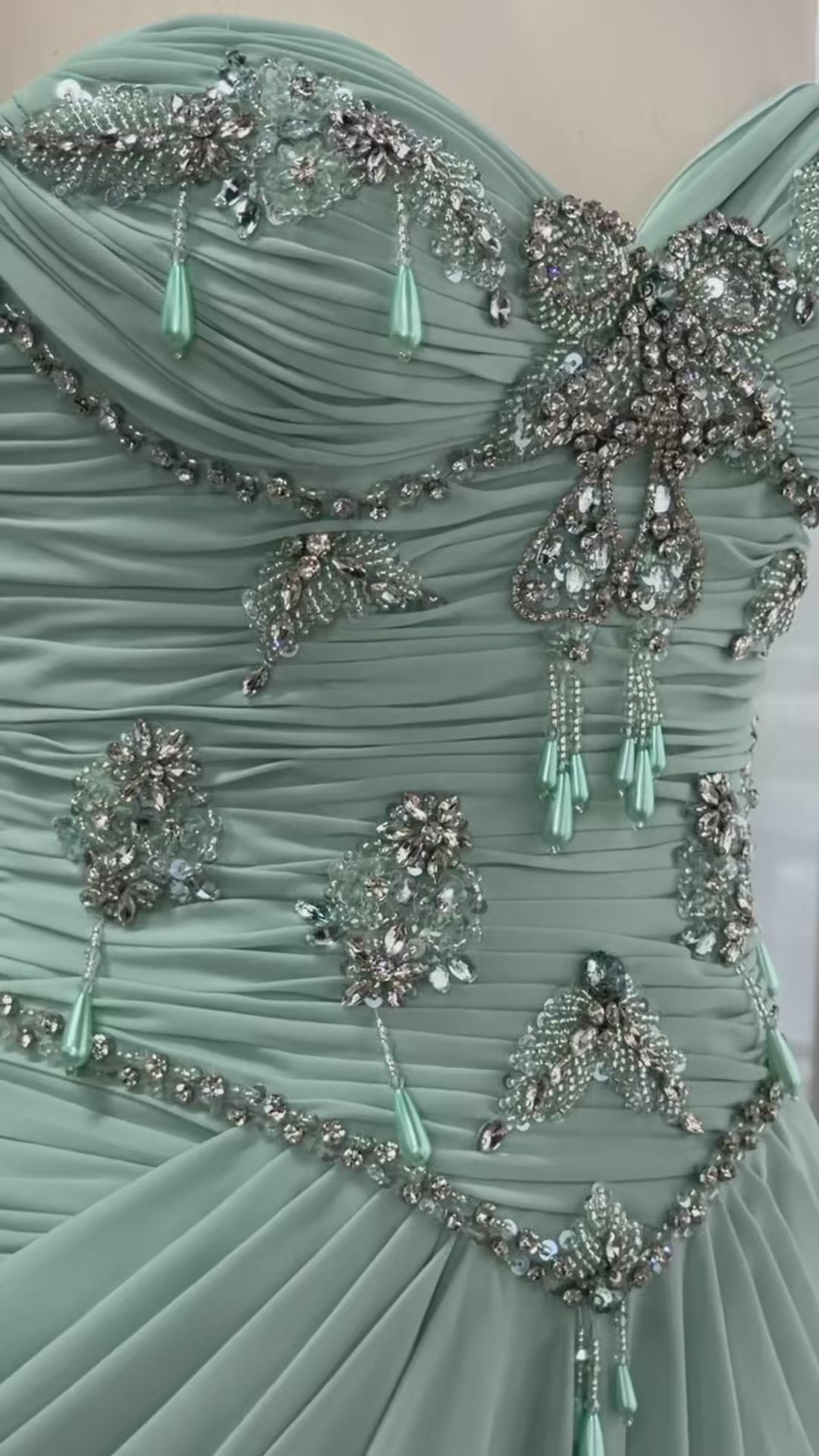 Aqua Beaded Evening Dress with Cape-9