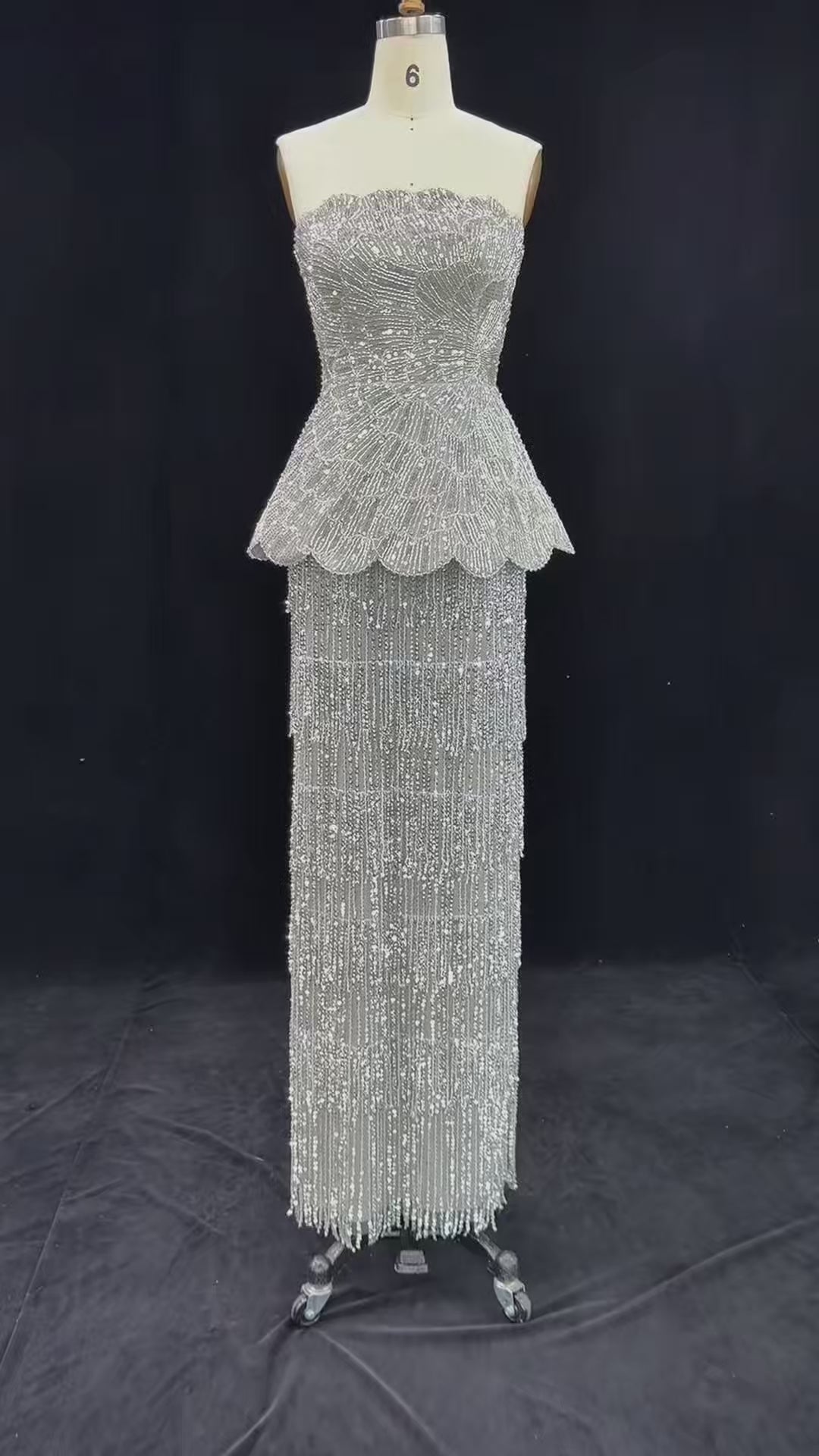 Gray Strapless Beaded Mermaid Evening Dress SS370-16