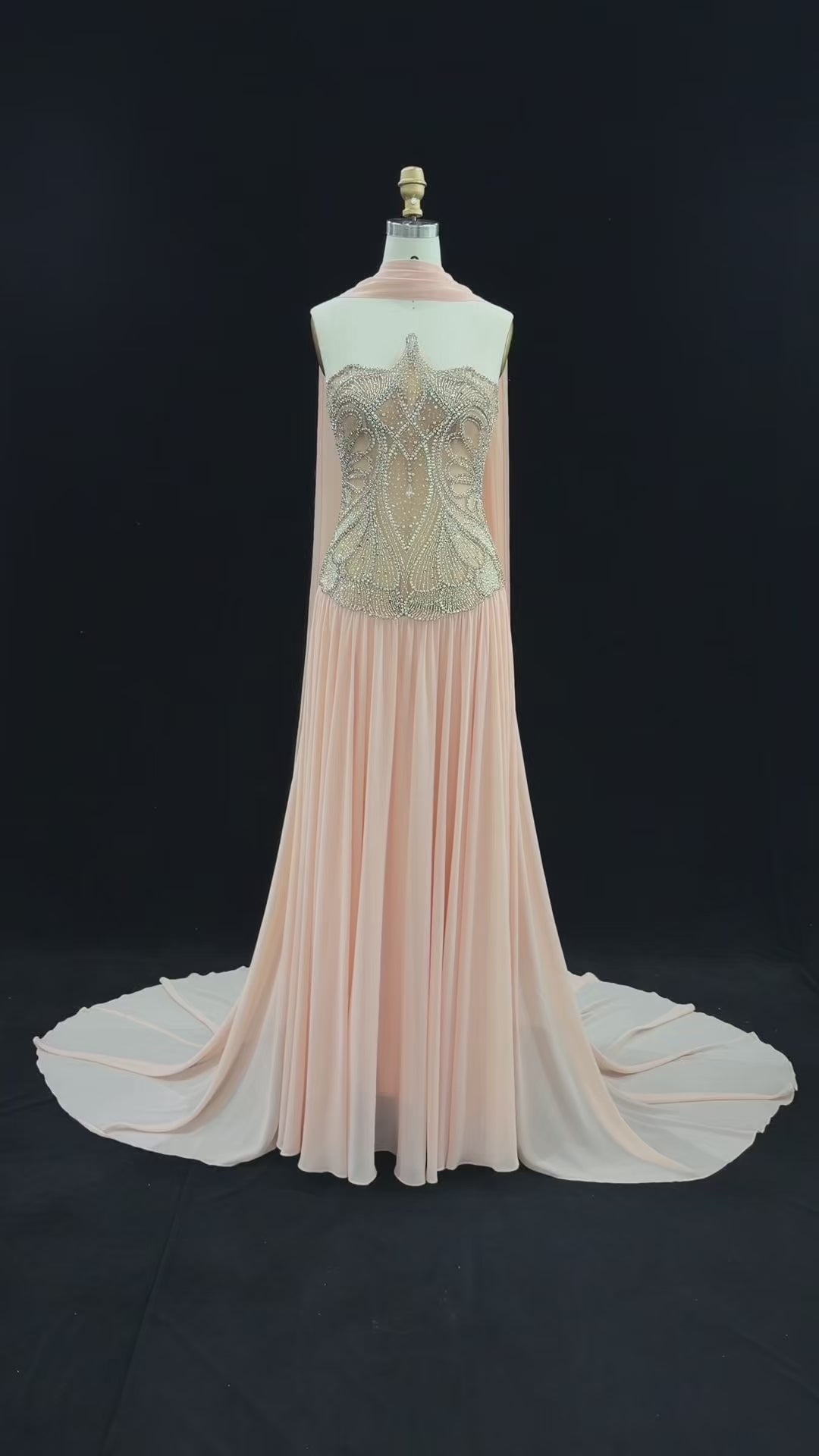 Blush Pink Strapless Corset Beaded Evening Dress SS203-14