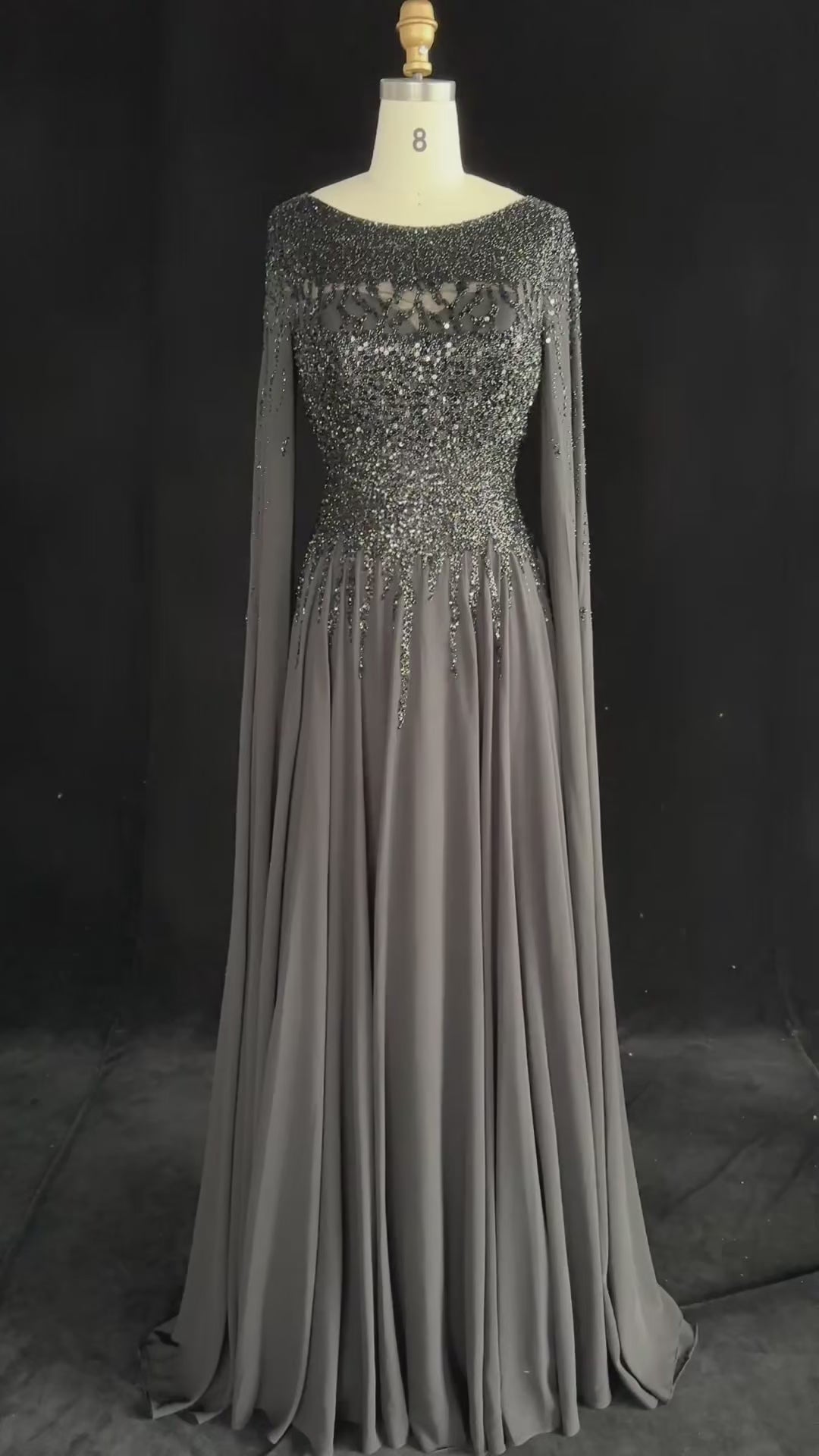 Peacock Blue Sequin Cape Sleeve Evening Dress SS105-27