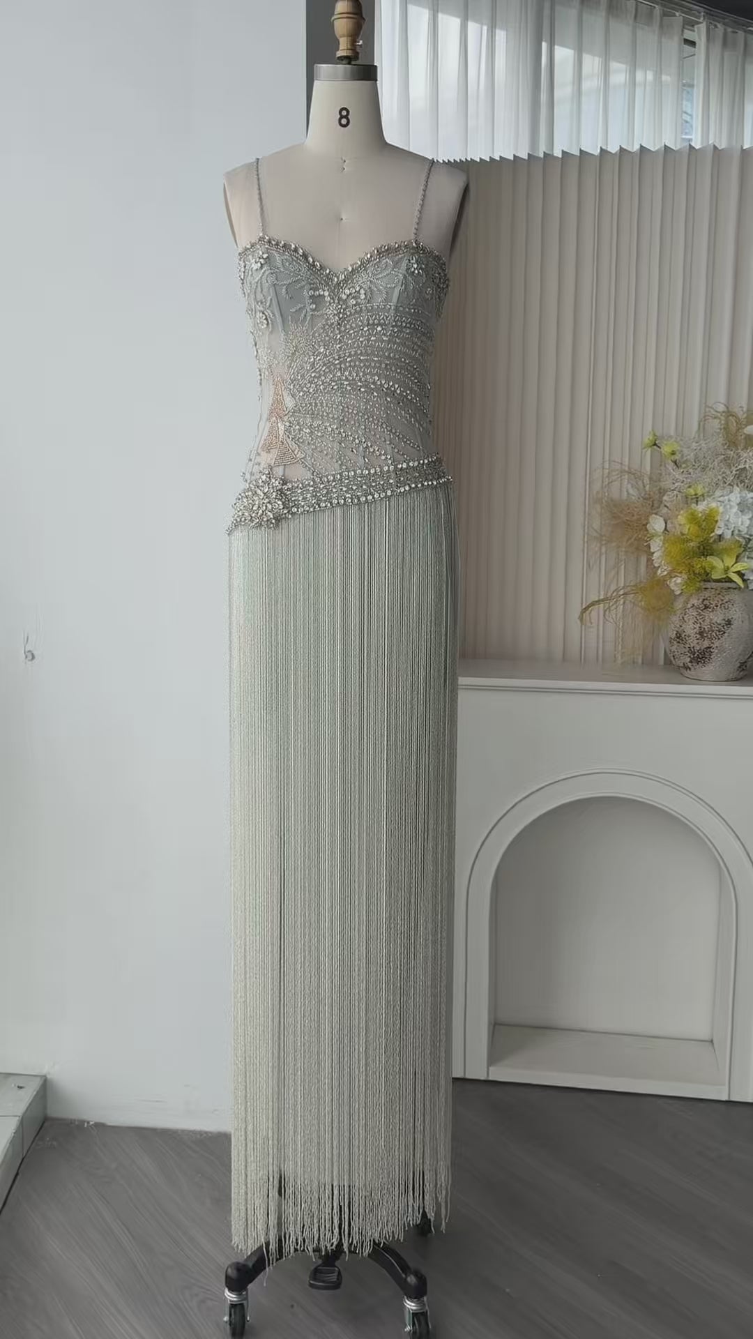 Aqua Fringe Beaded Corset Formal Evening Dress SS202-17