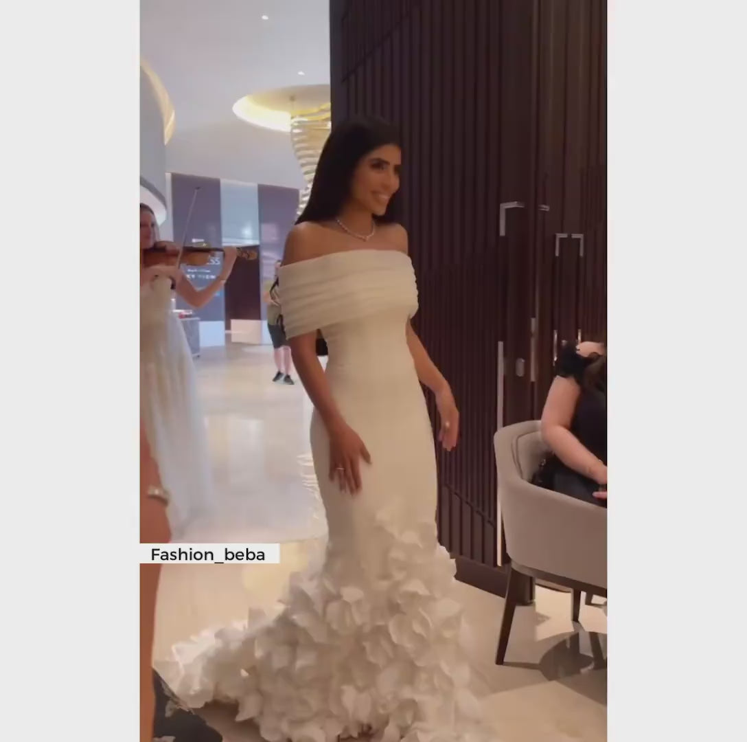 Elegant 3D flowers Off Shoulder White Evening Dress SF206-6