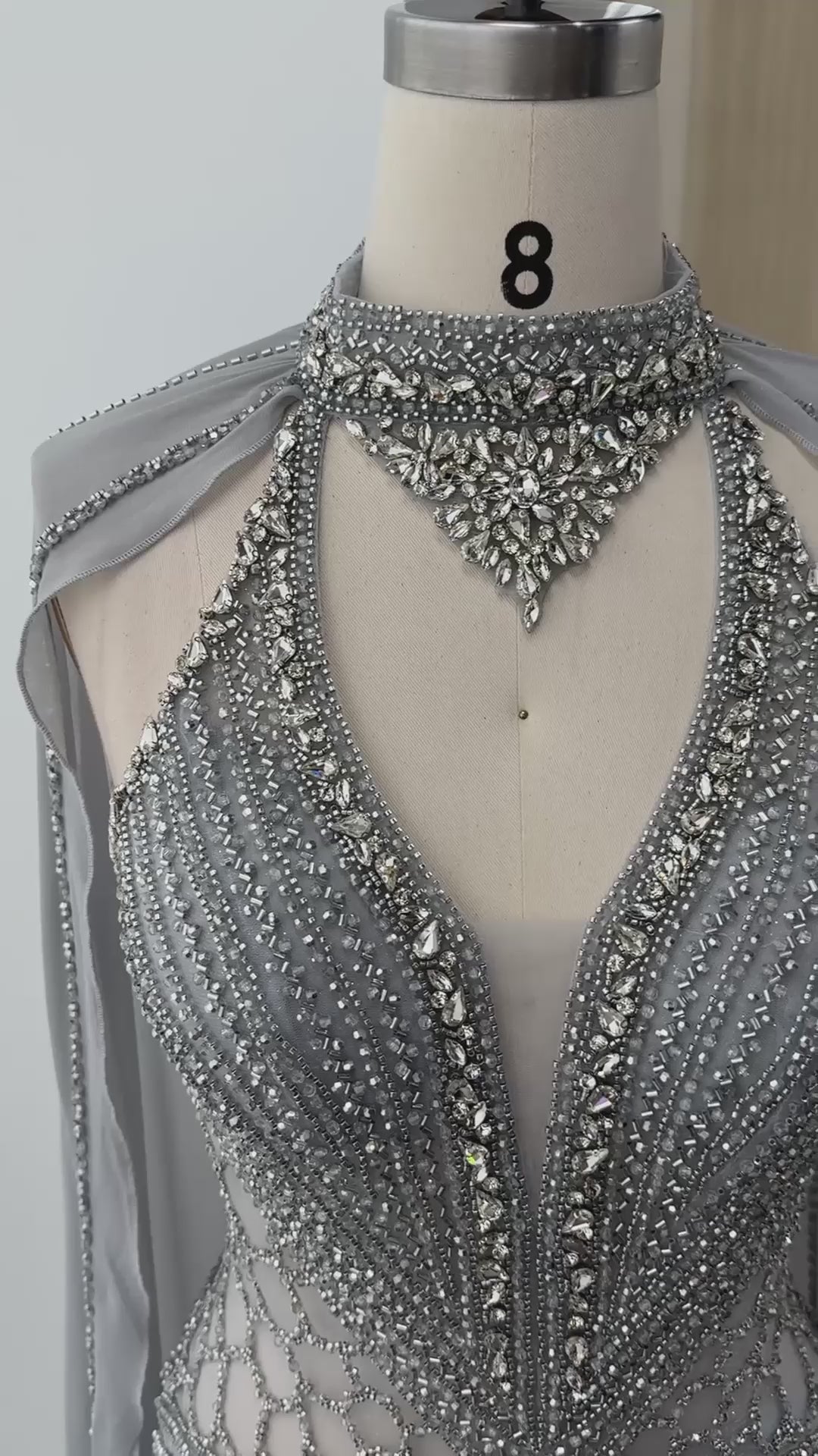 Champagne Beaded Cape Evening Dress SS049-23