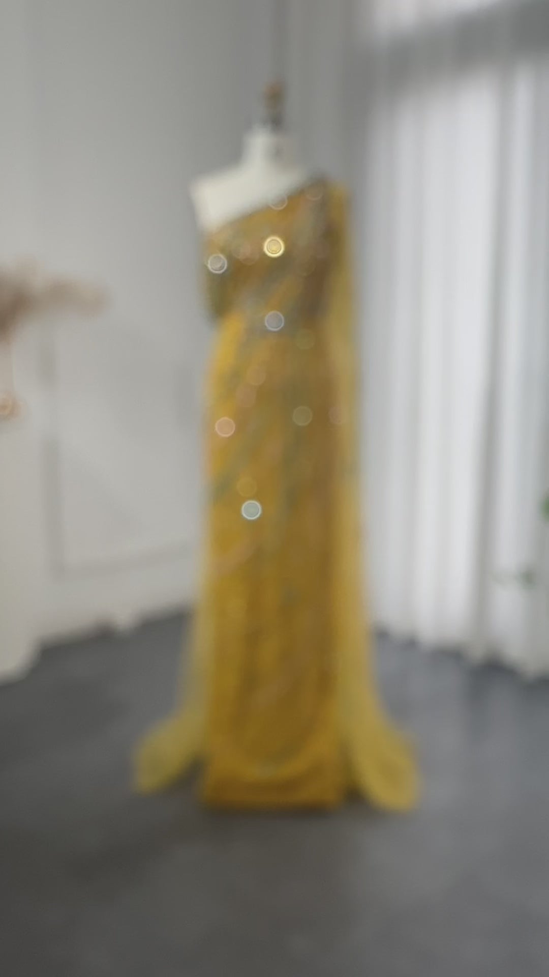 Colorful Beaded One Shoulder Yellow Evening Dress with Cape SS423-10