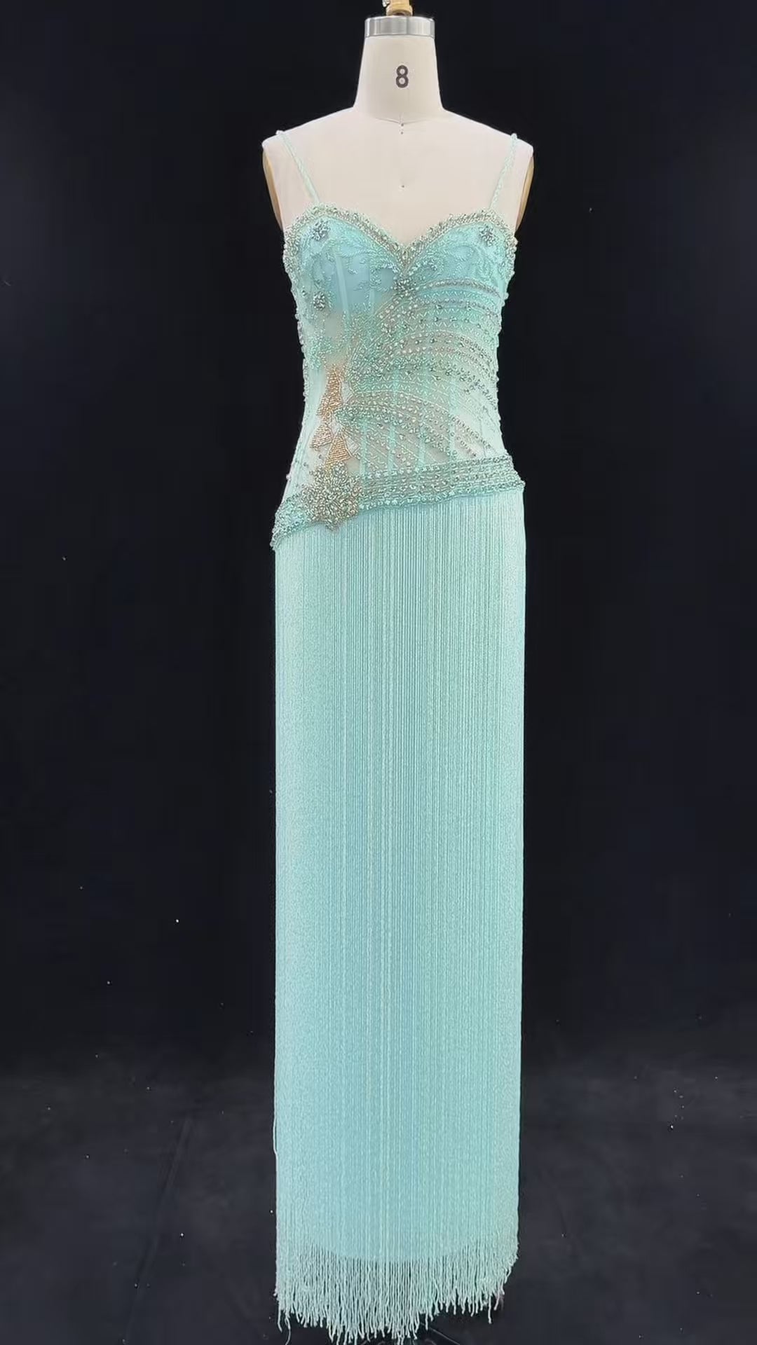 Aqua Fringe Beaded Corset Formal Evening Dress SS202-9