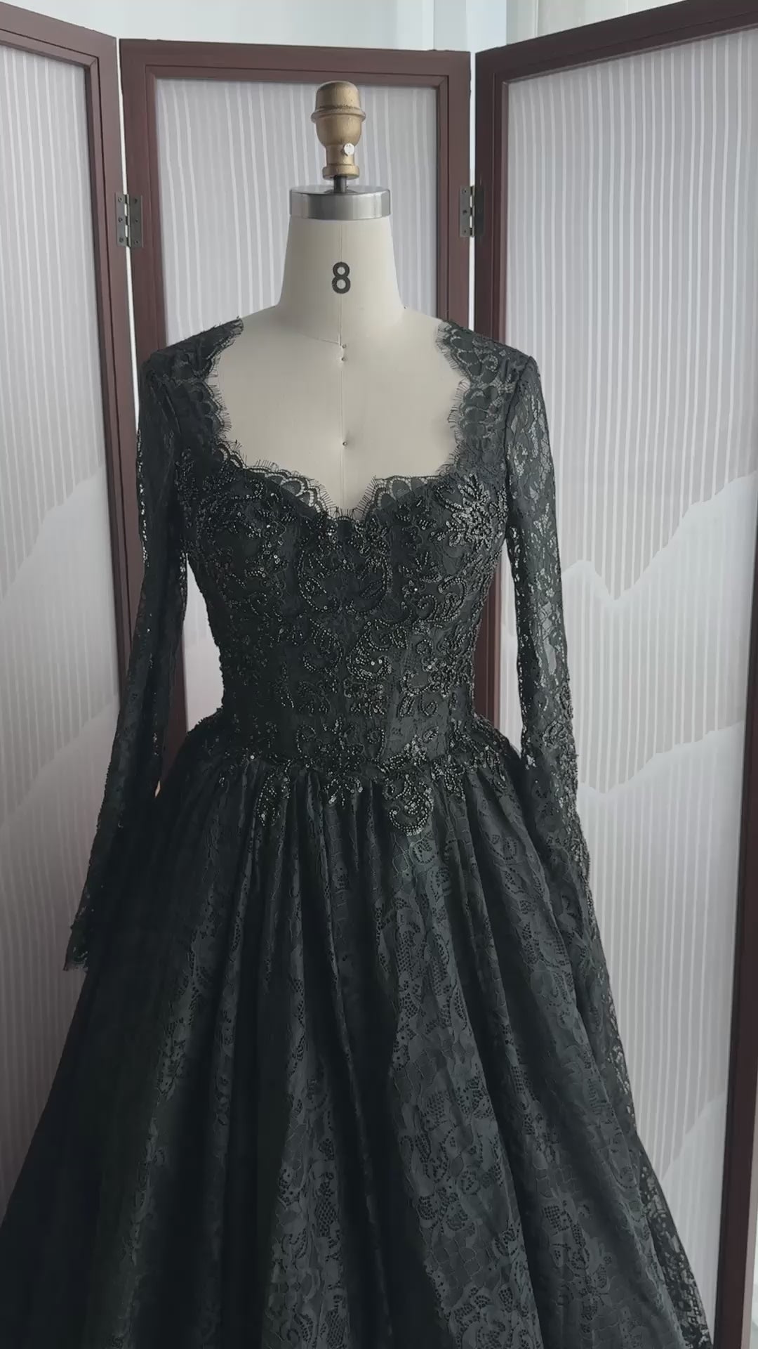 Black Gothic Beaded Lace Ball Gown Dress SW557-10