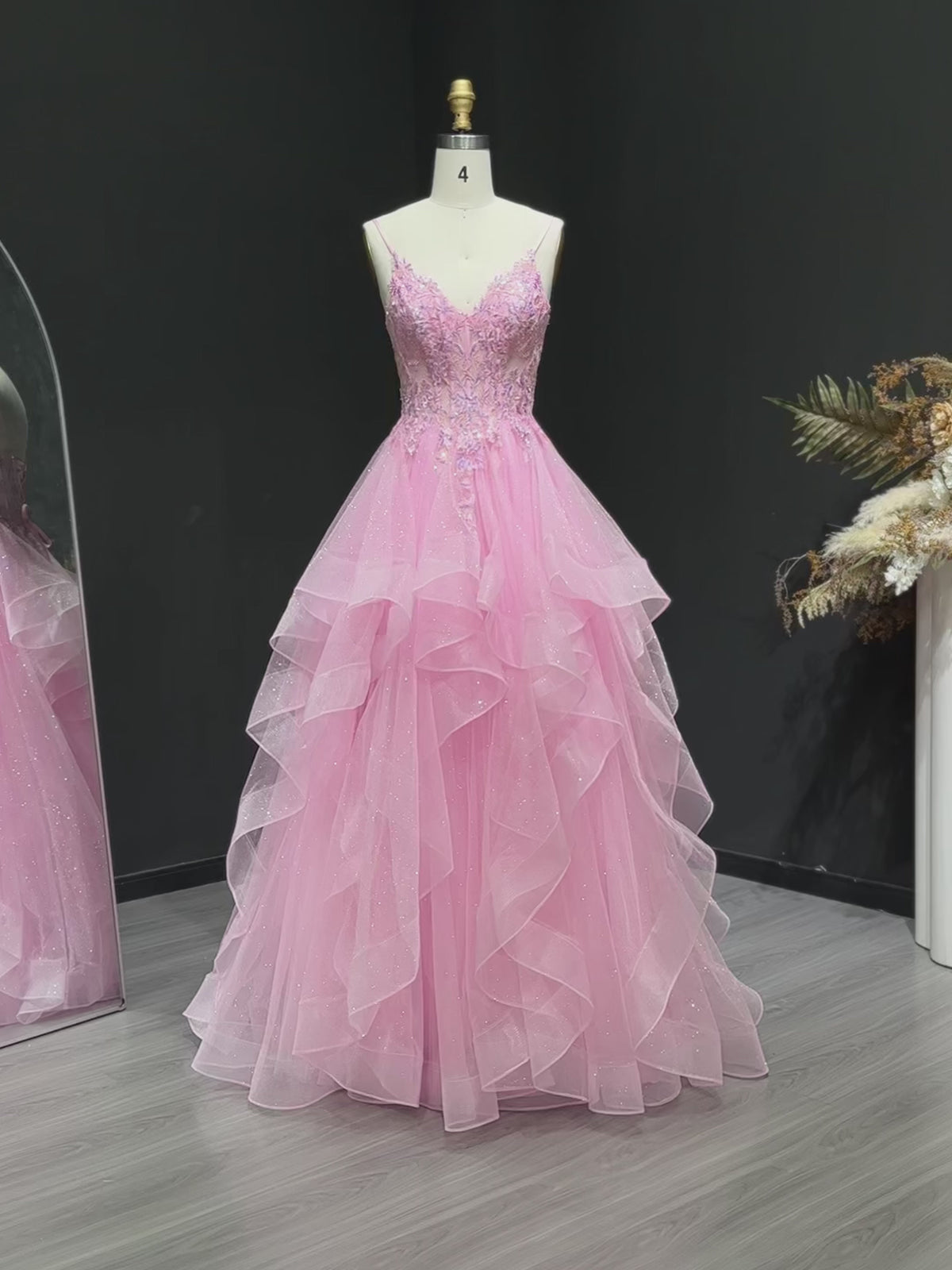 Pink Beaded Embroidered Ball Gown Prom Dress SH053-10