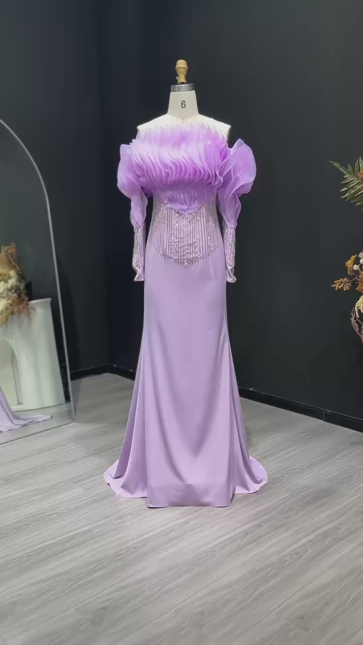 Elegant Off the Shoulder Lilac Evening Dress XD006-3