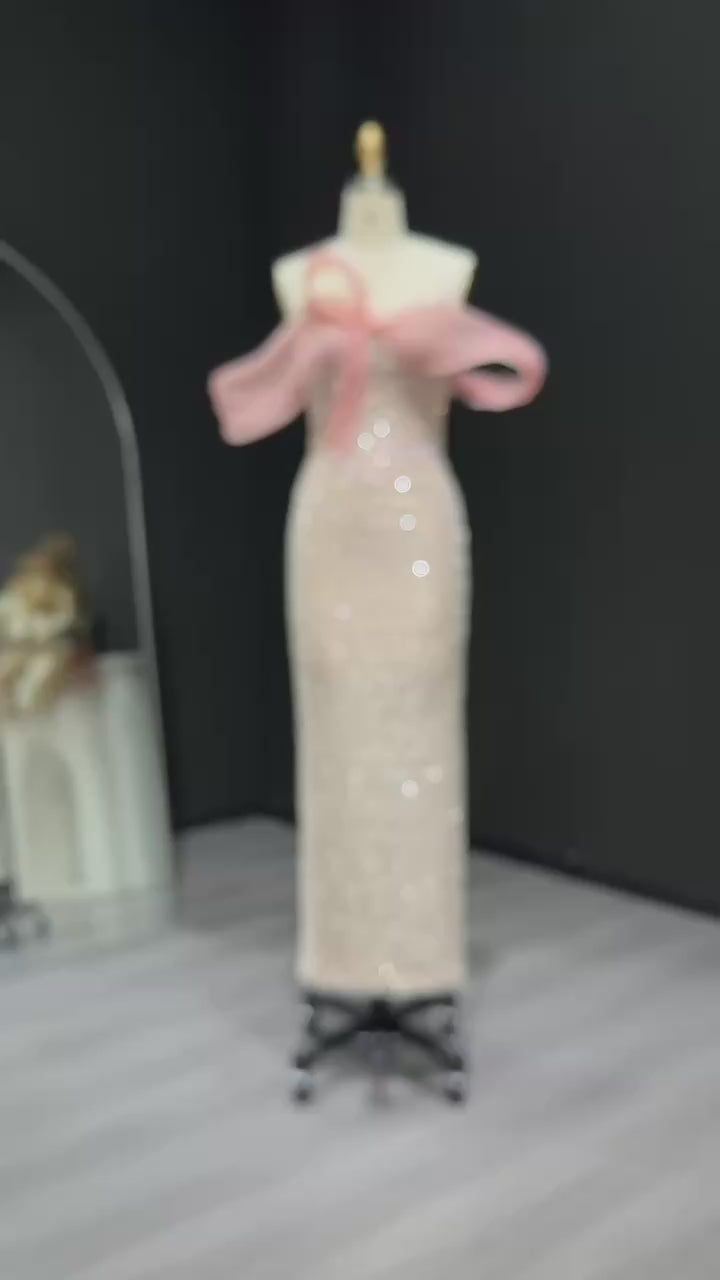 Luxury Off Shoulder Blush Pink Evening Dress SS521-3