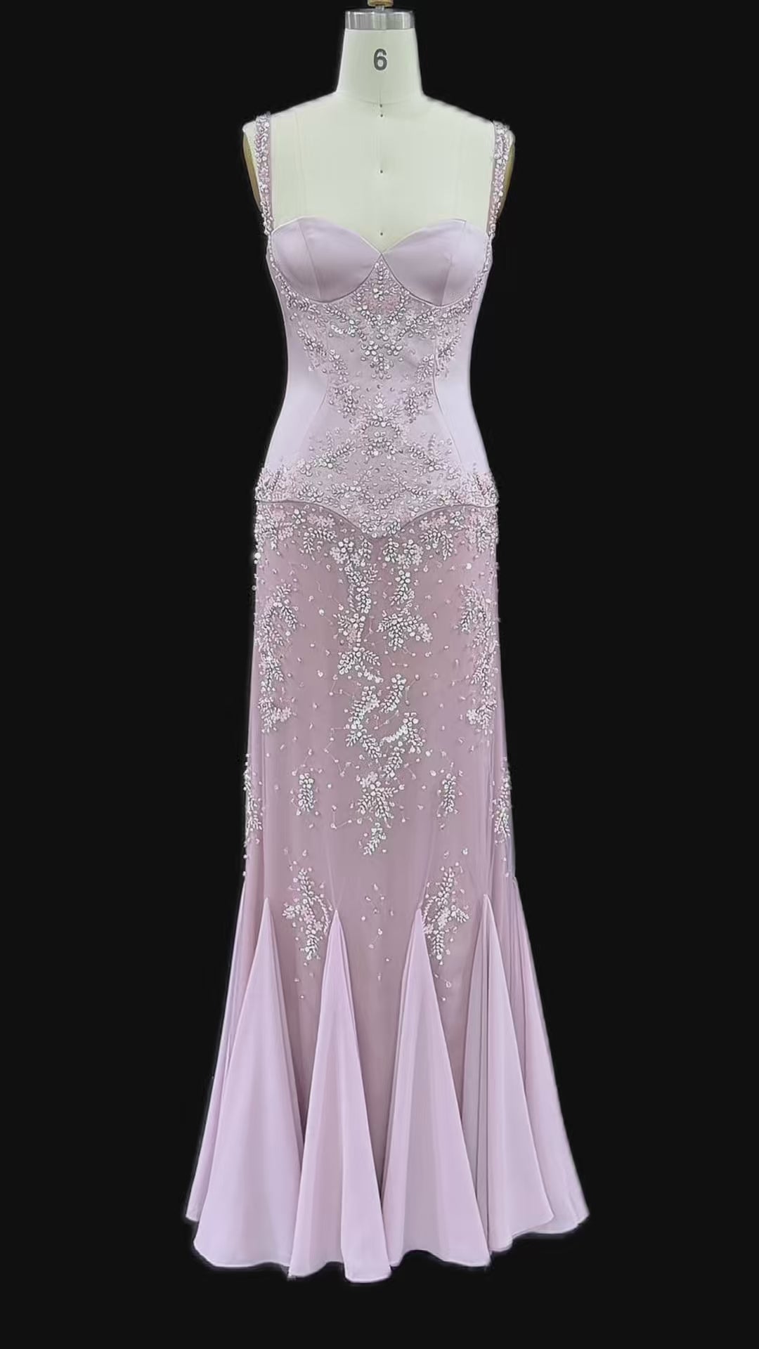 Pink Bell Sleeve Mermaid Beaded Evening Dress SS211-17