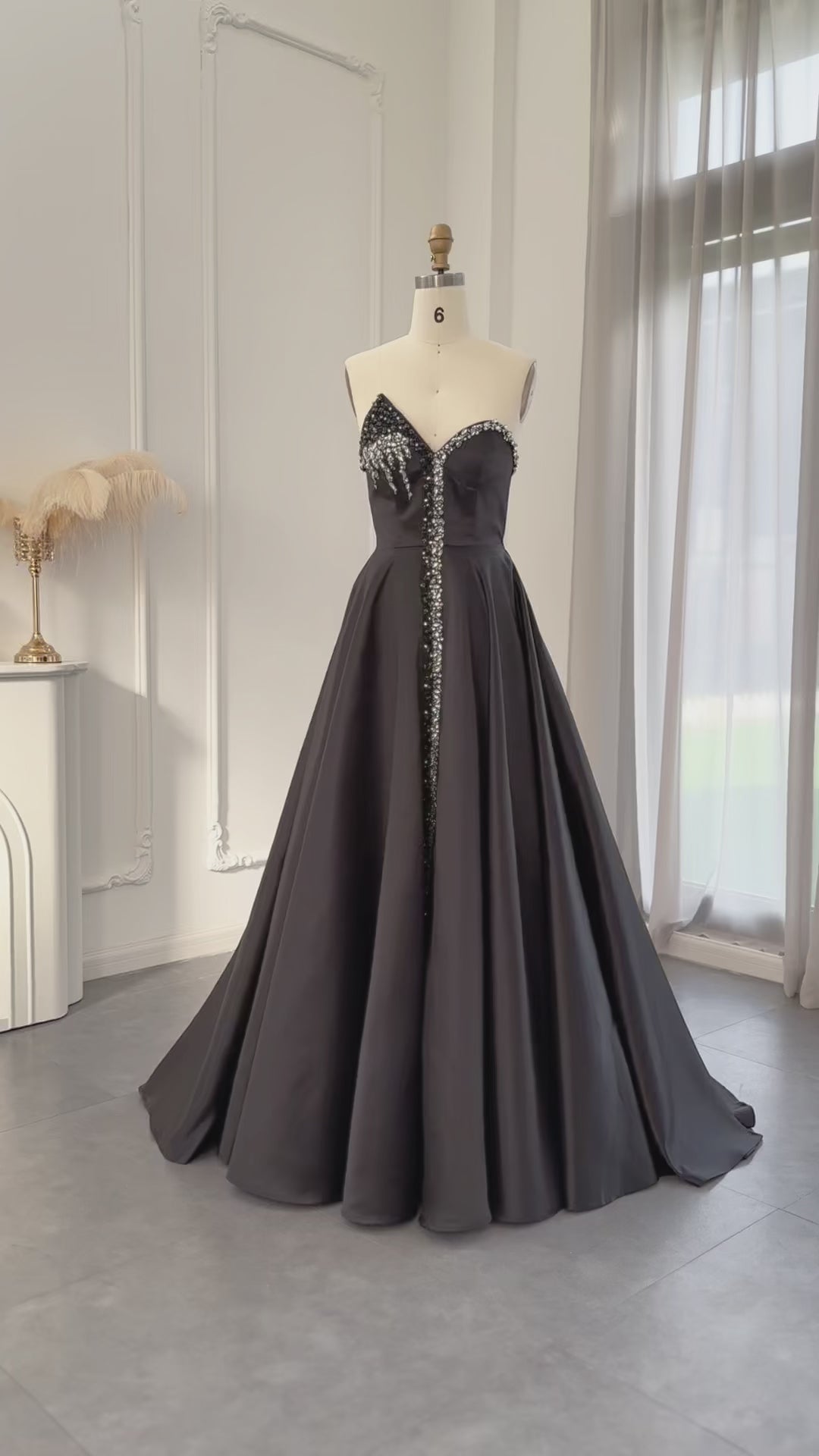 Elegant Crystal Black Strapless Evening Dresses Side Slit SS364