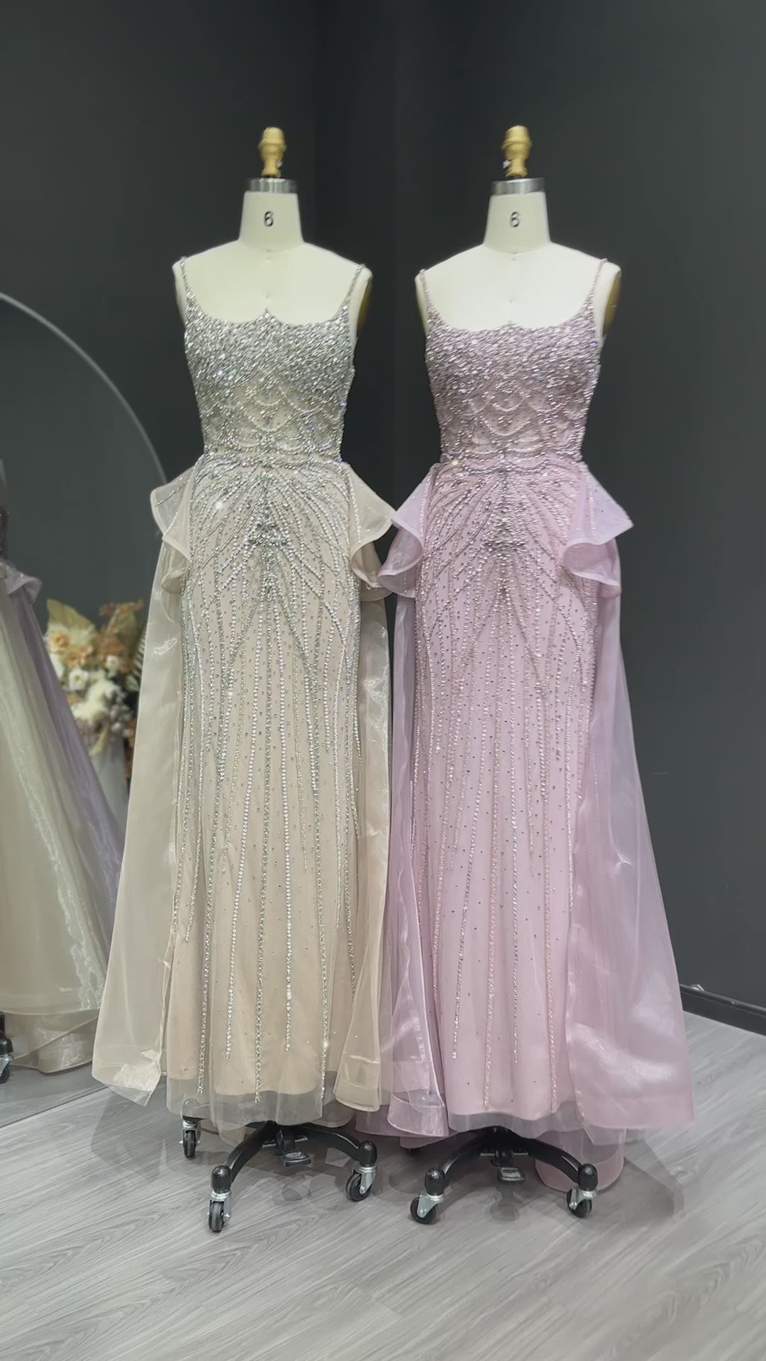 Luxury Champagne Mermaid Evening Dress with Overskirt SS026-12