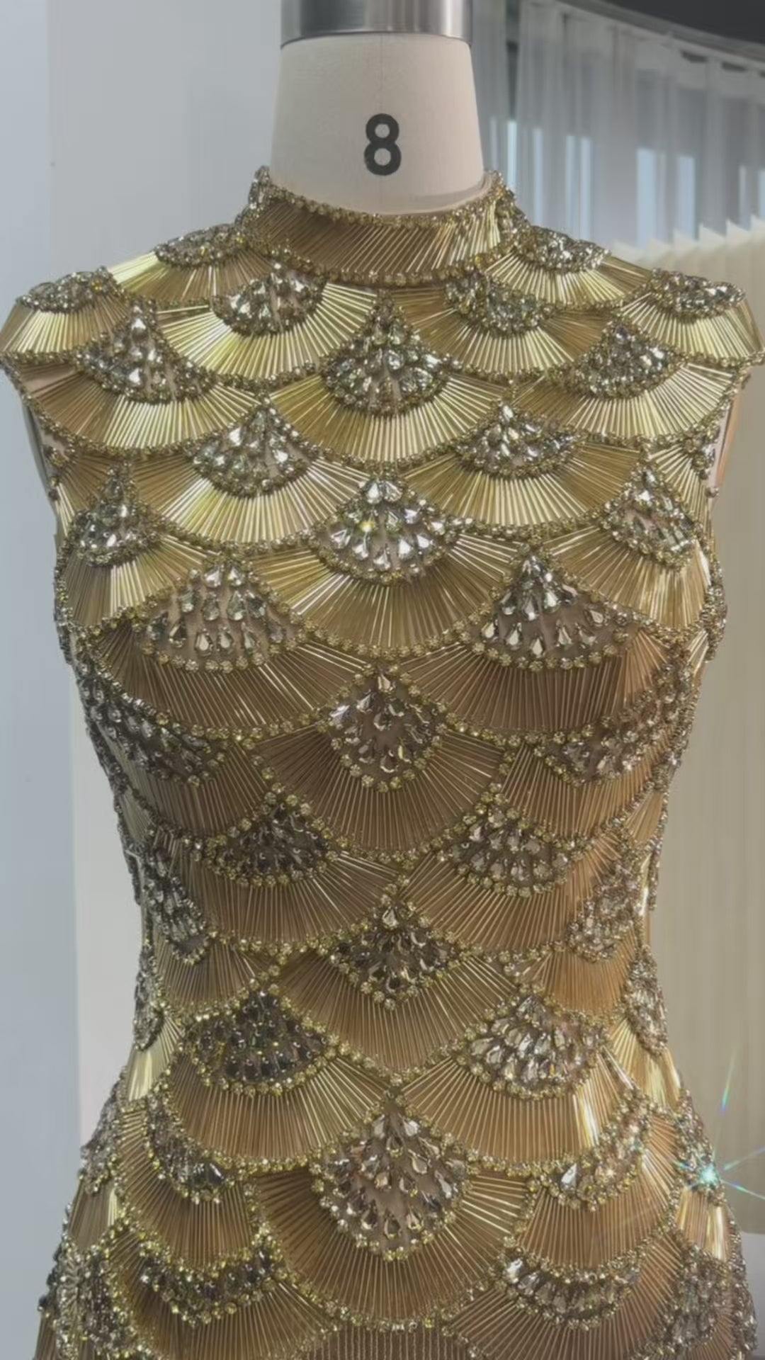 Gold Beaded Fringe Evening Dress SS330-10
