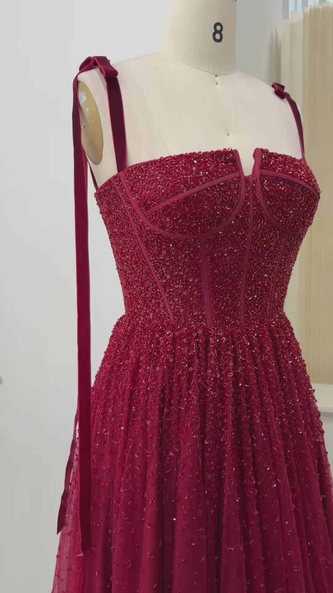 Luxury Beaded Red Evening Dresses with Straps SS263-10