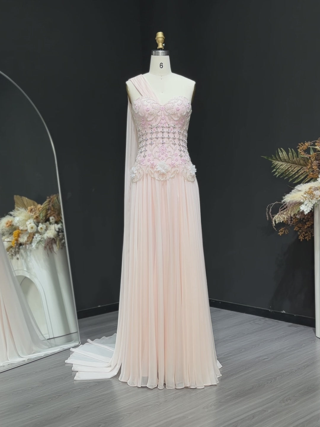 Blush Pink 3D Floral Cape Evening Dress SS285-13