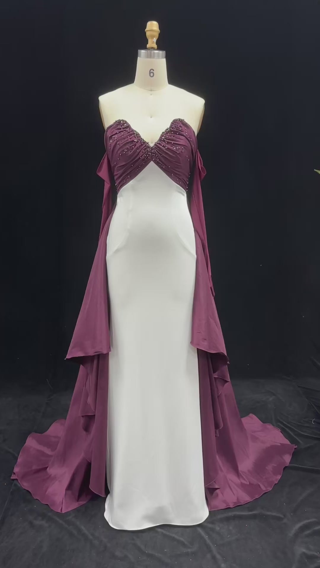 Wine White Slim Layer Satin Maxi Dress SS605-12