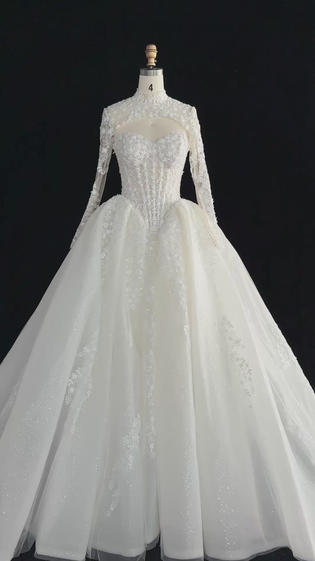 Off White Floral Lace High Neck Wedding Dress SW695-13