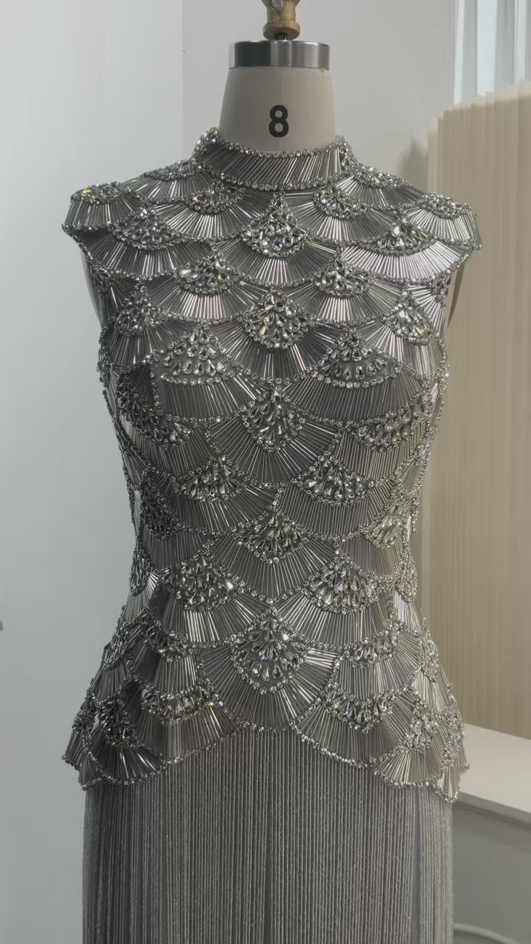 Gold Beaded Fringe Evening Dress SS330-19