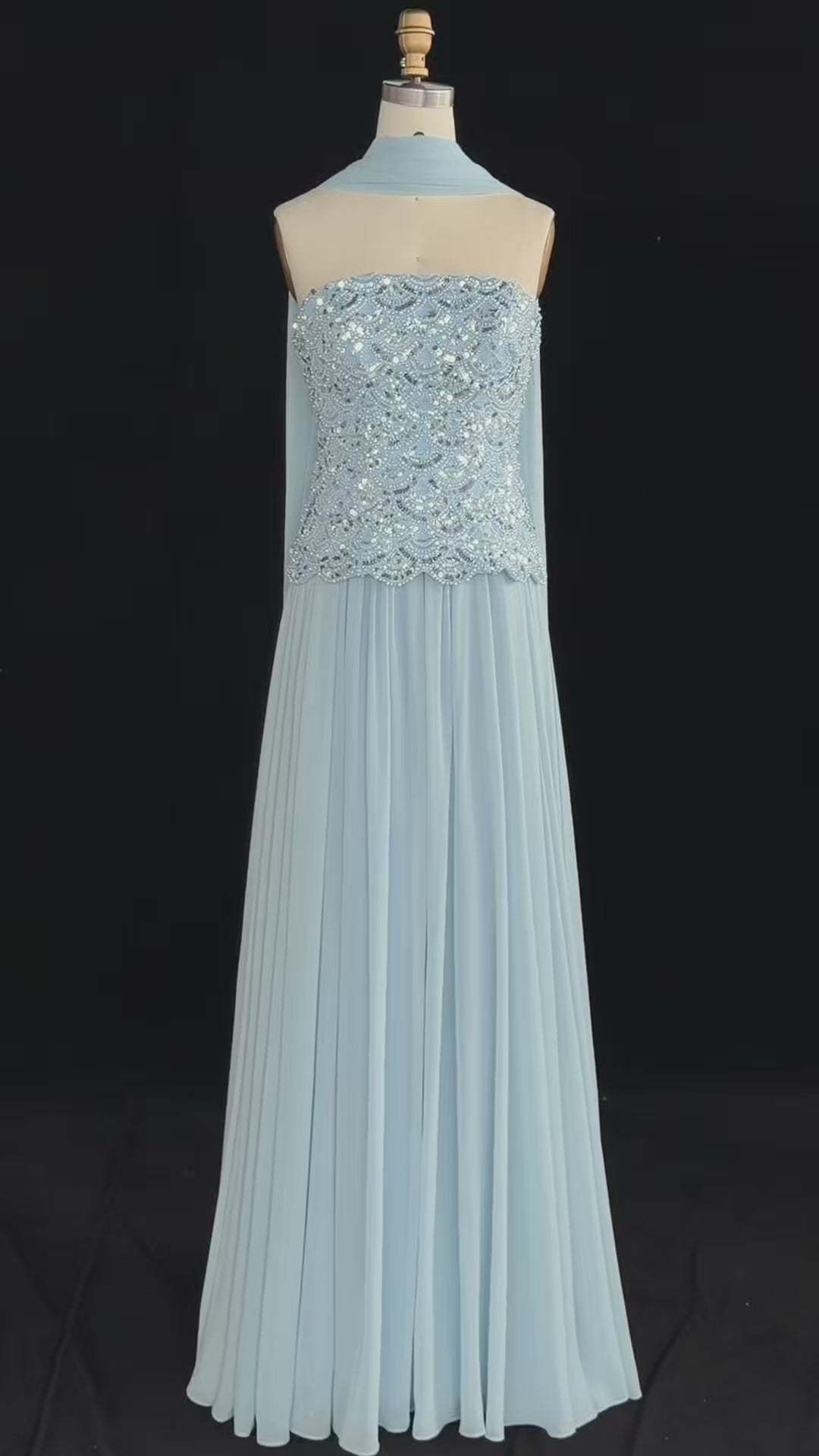 Ice Blue Sequin Strapless Evening Dress SS651-13