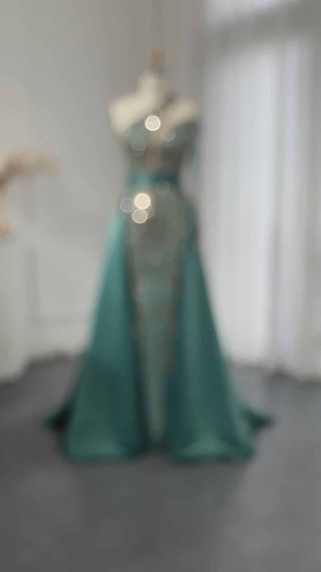 Luxury Turquoise One-Shoulder Evening Dress with Overskirt SS307-4