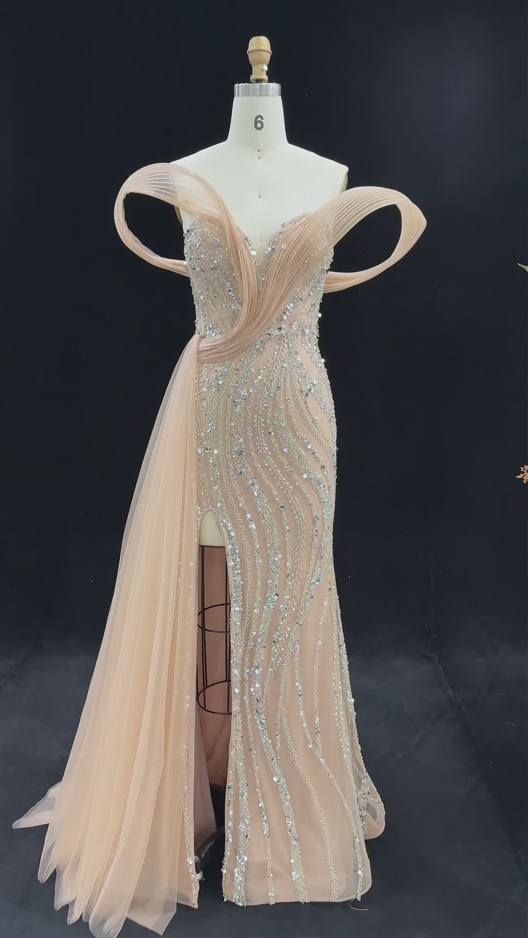 Champagne Sequin Split Prom Formal Evening Dress SS129-11