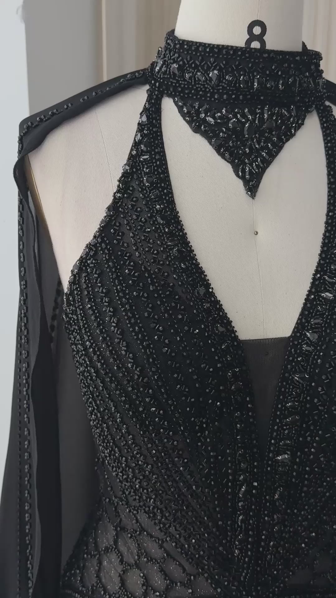 Champagne Beaded Cape Evening Dress SS049-35