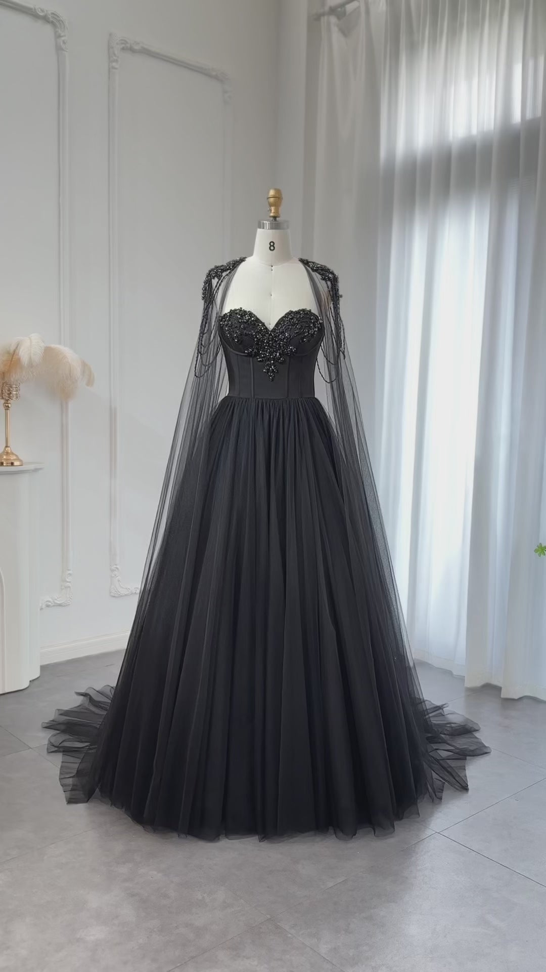 Black Gothic Beaded Tulle Ball Gown Dress SW564-7