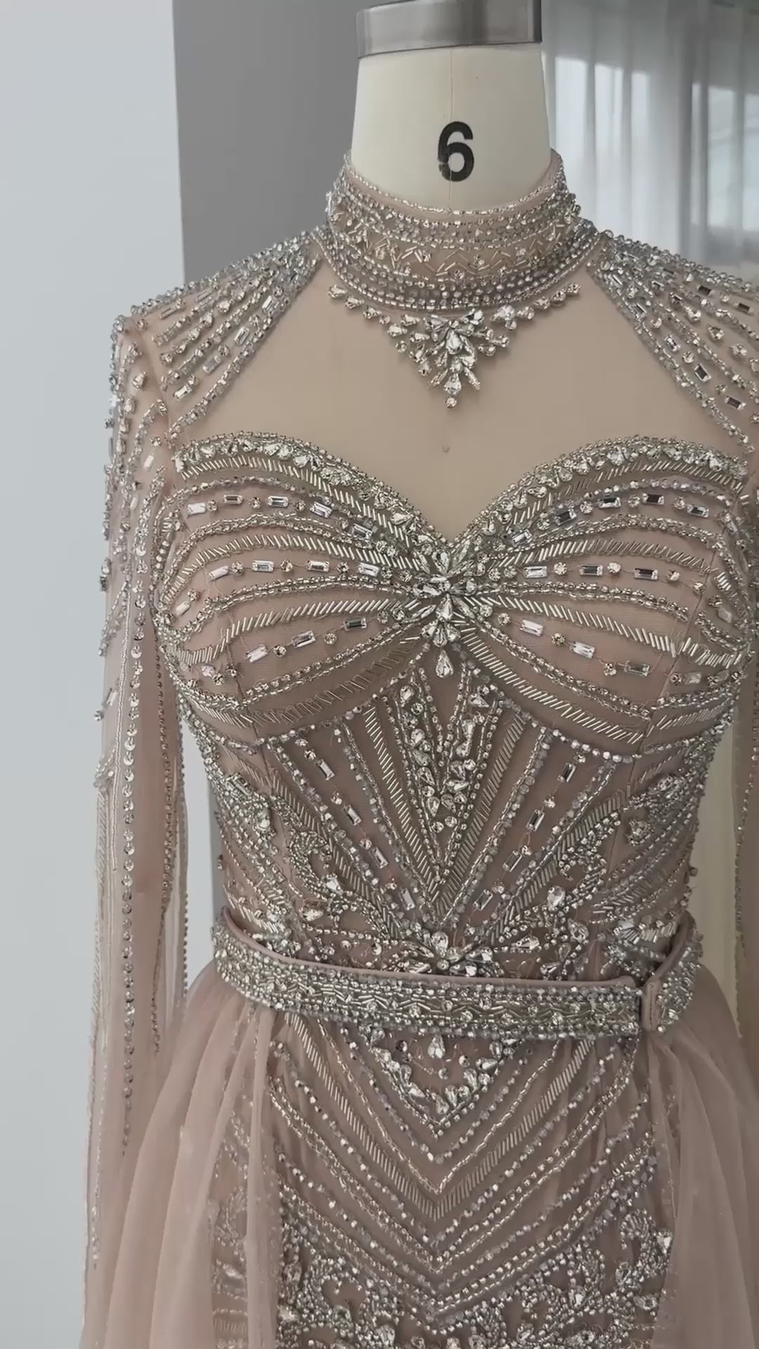 Lilac Beaded Long Sleeve Evening Gown SS171-20