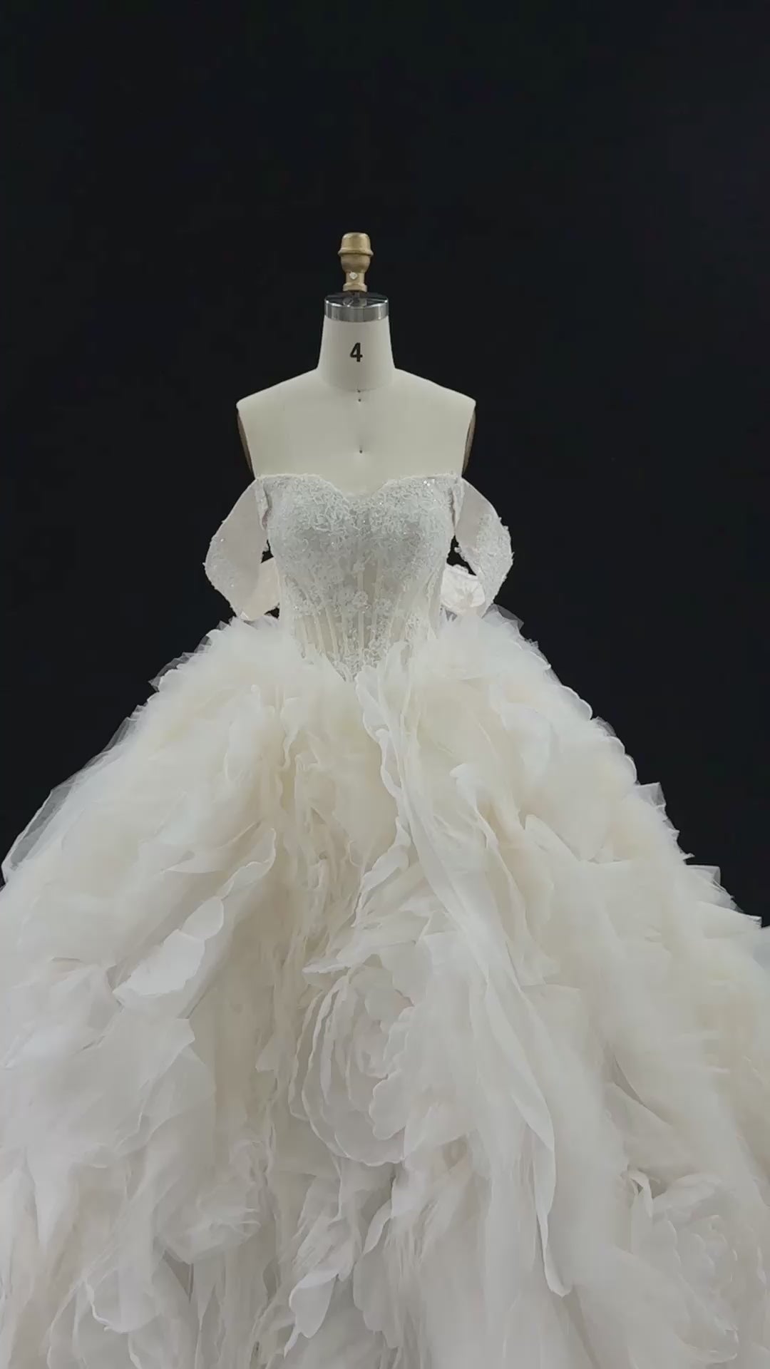 Off White Lace Corset Tiered Ruffle Tulle Wedding Dress-12
