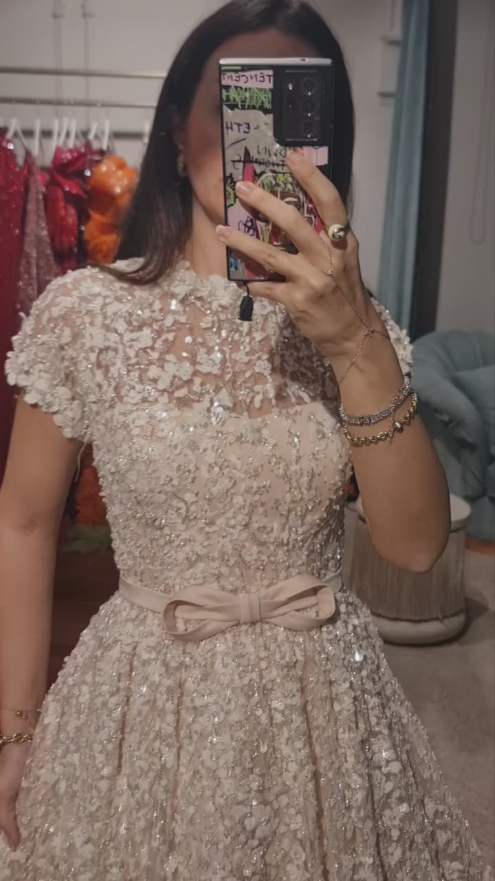 Luxury Peach Beaded Evening Dress with 3D flowers SS304-8