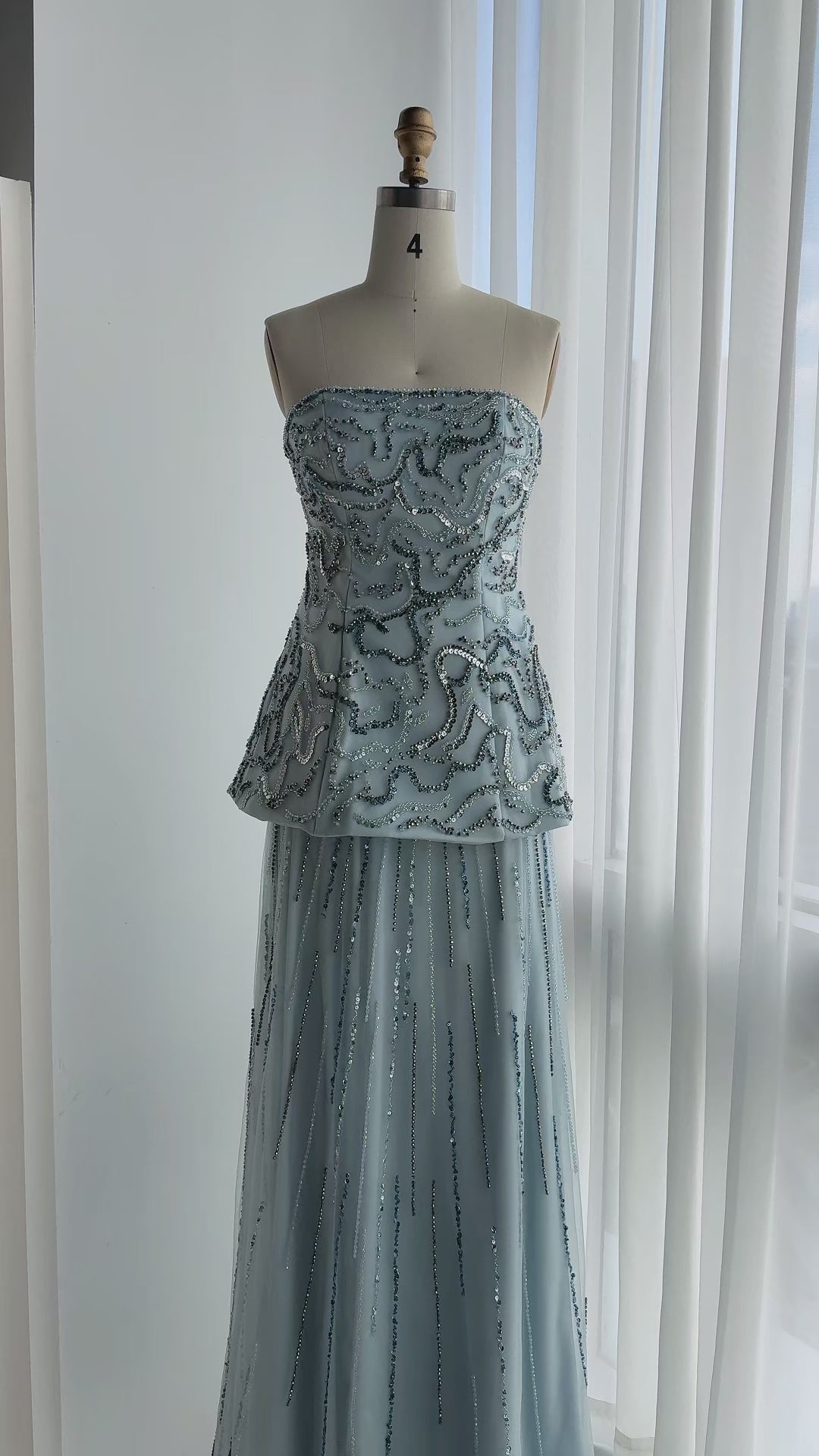 Rose Pink Crystal Sequin Two Piece Evening Dress SS218-22