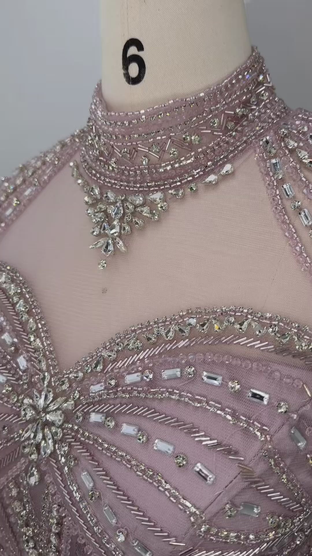 Lilac Beaded Long Sleeve Evening Gown SS171-10