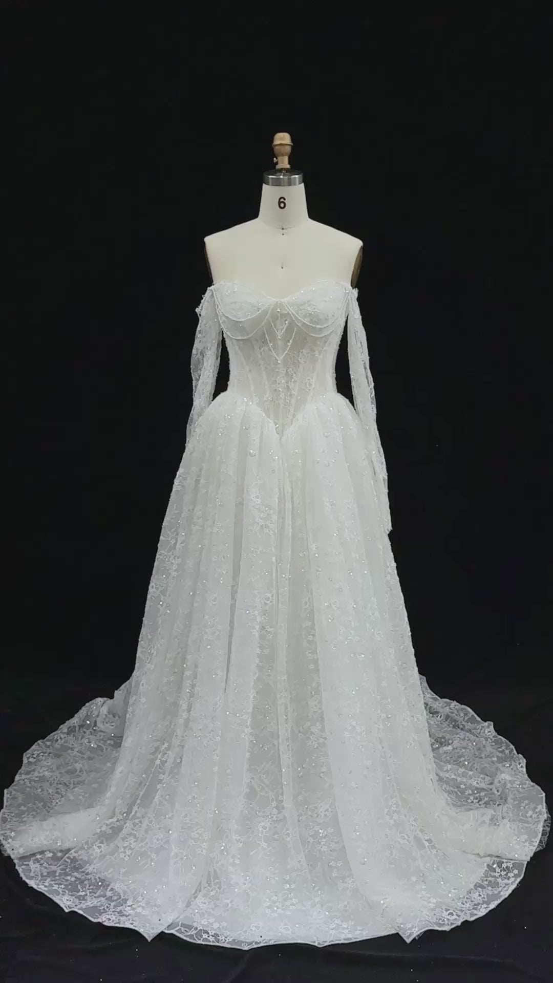 White Long Sleeve Lace Illusion Wedding Dress SW615-12