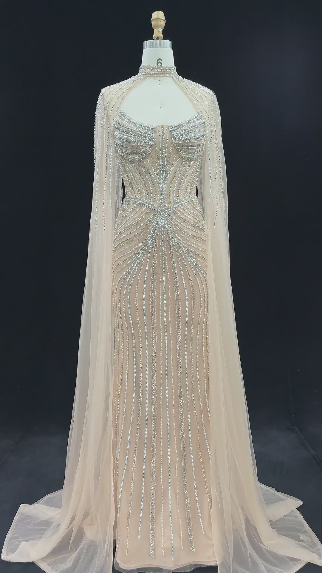 Champagne Beaded Mermaid Formal Evening Dress SS140-10