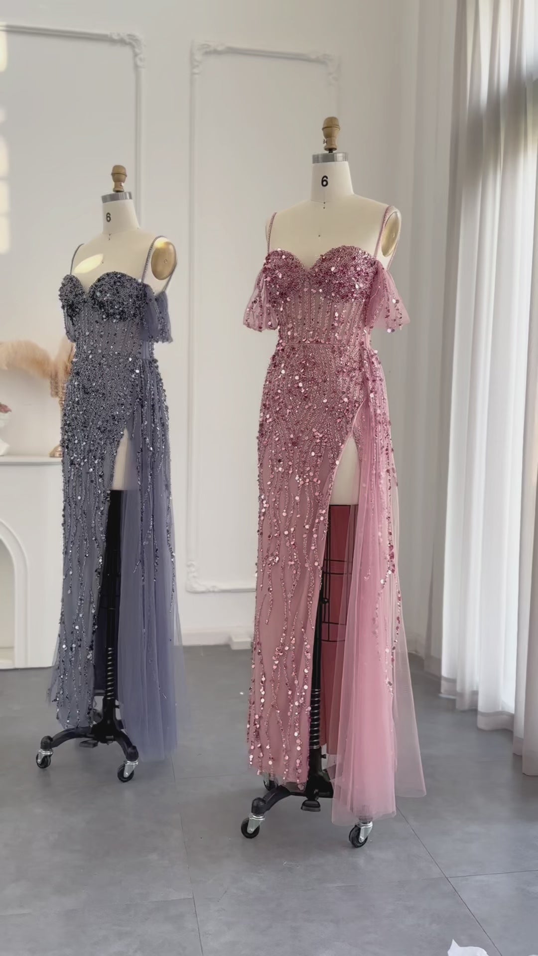 Luxury Pink Off Shoulder Evening Dress with Slit SS356-7