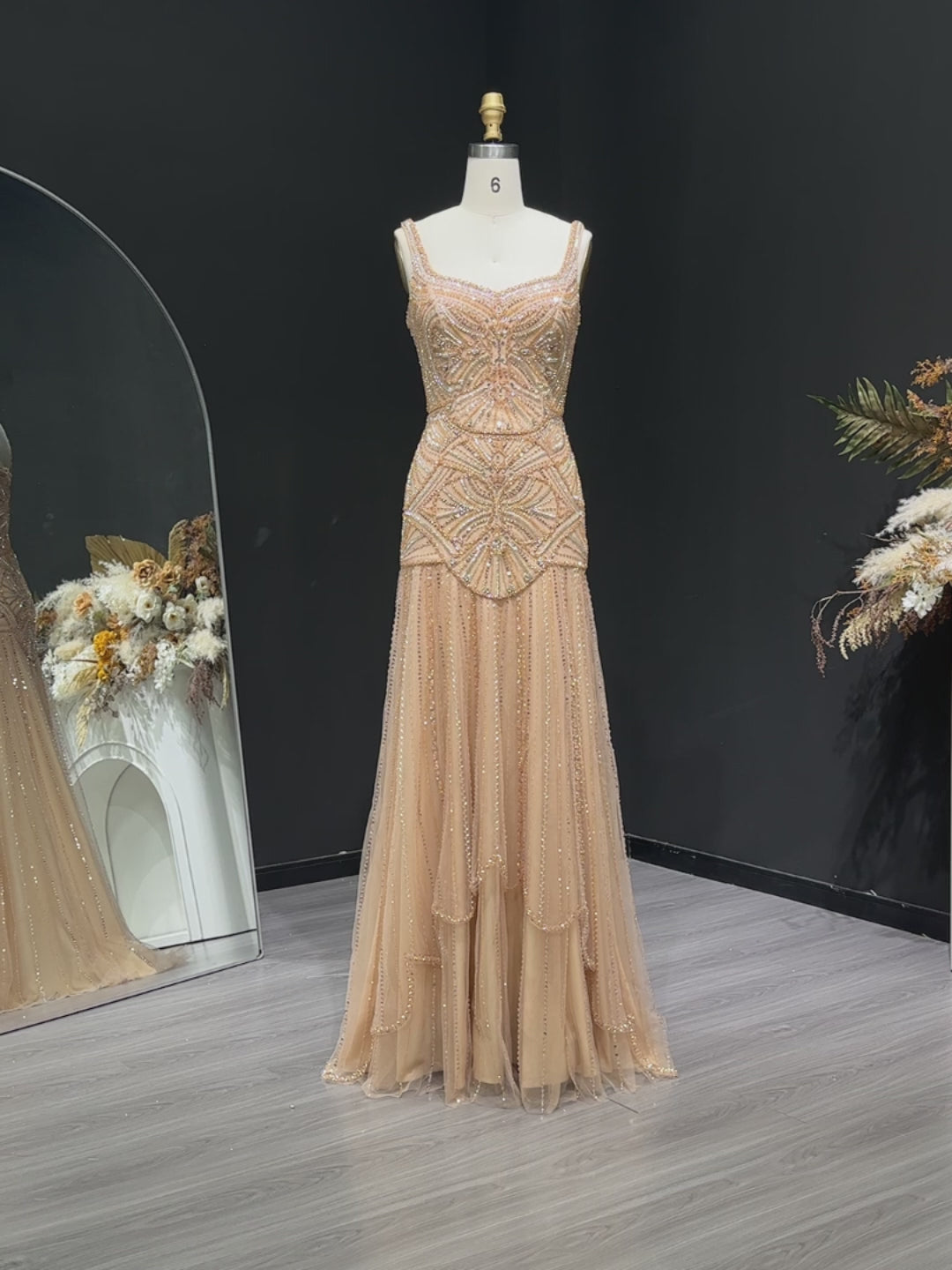Elegant Champagne Beaded Evening Dress SS552-11