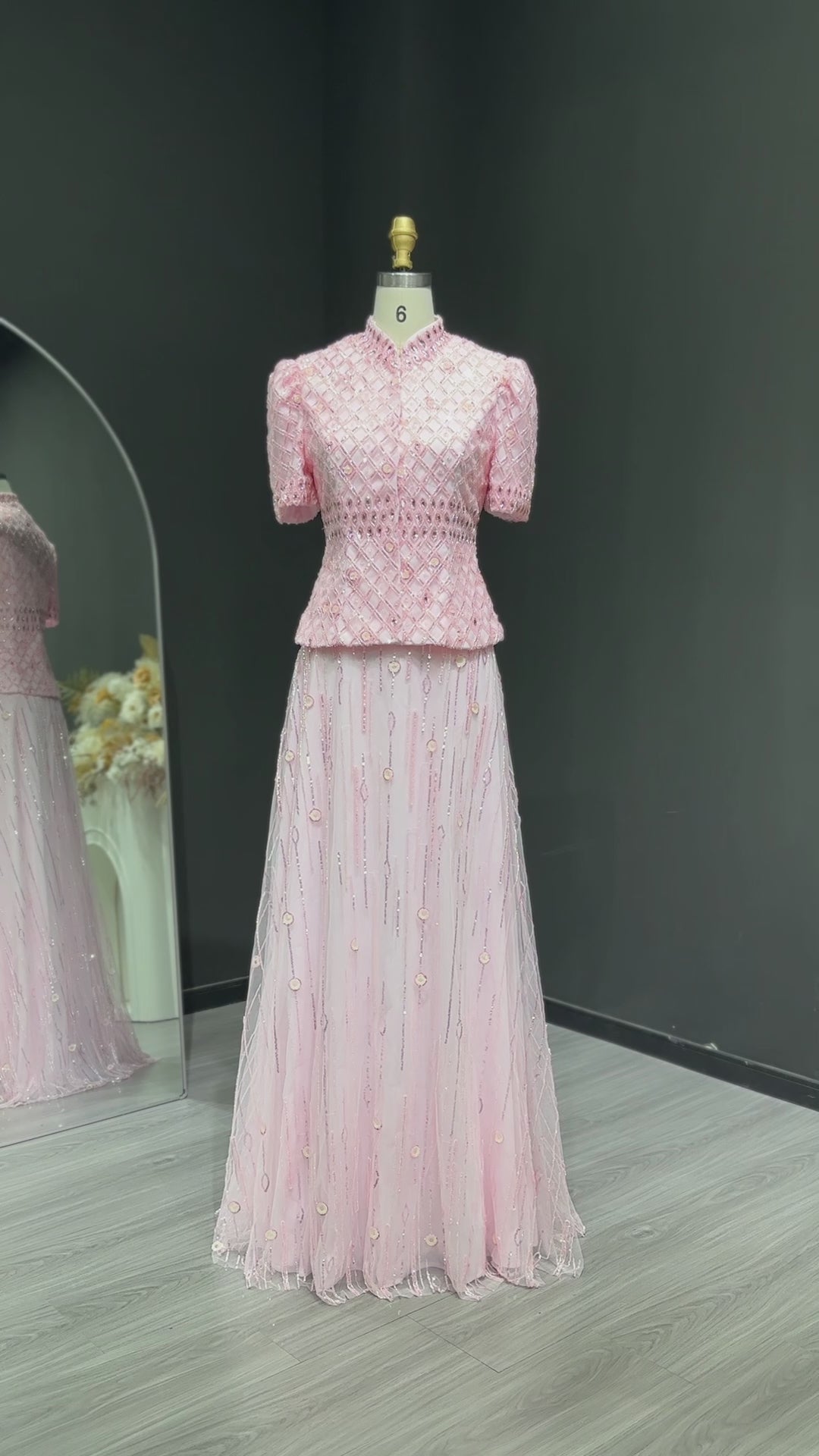 Pink Crystal Two Piece Evening Dress Party SS546-8